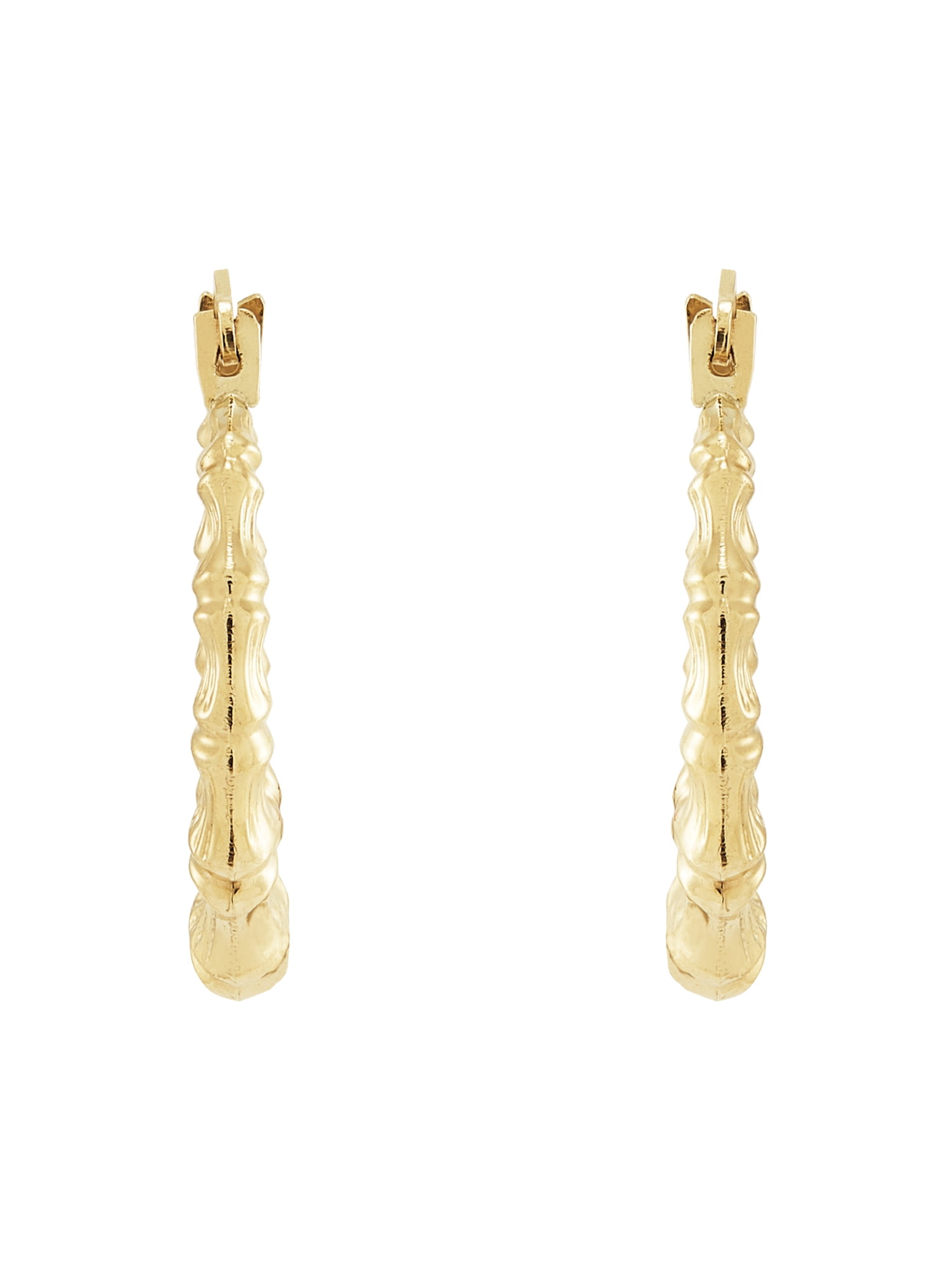 Brilliance Fine Jewelry 10K Yellow Gold Hollow Round Bamboo Hoop Earrings - Image 4