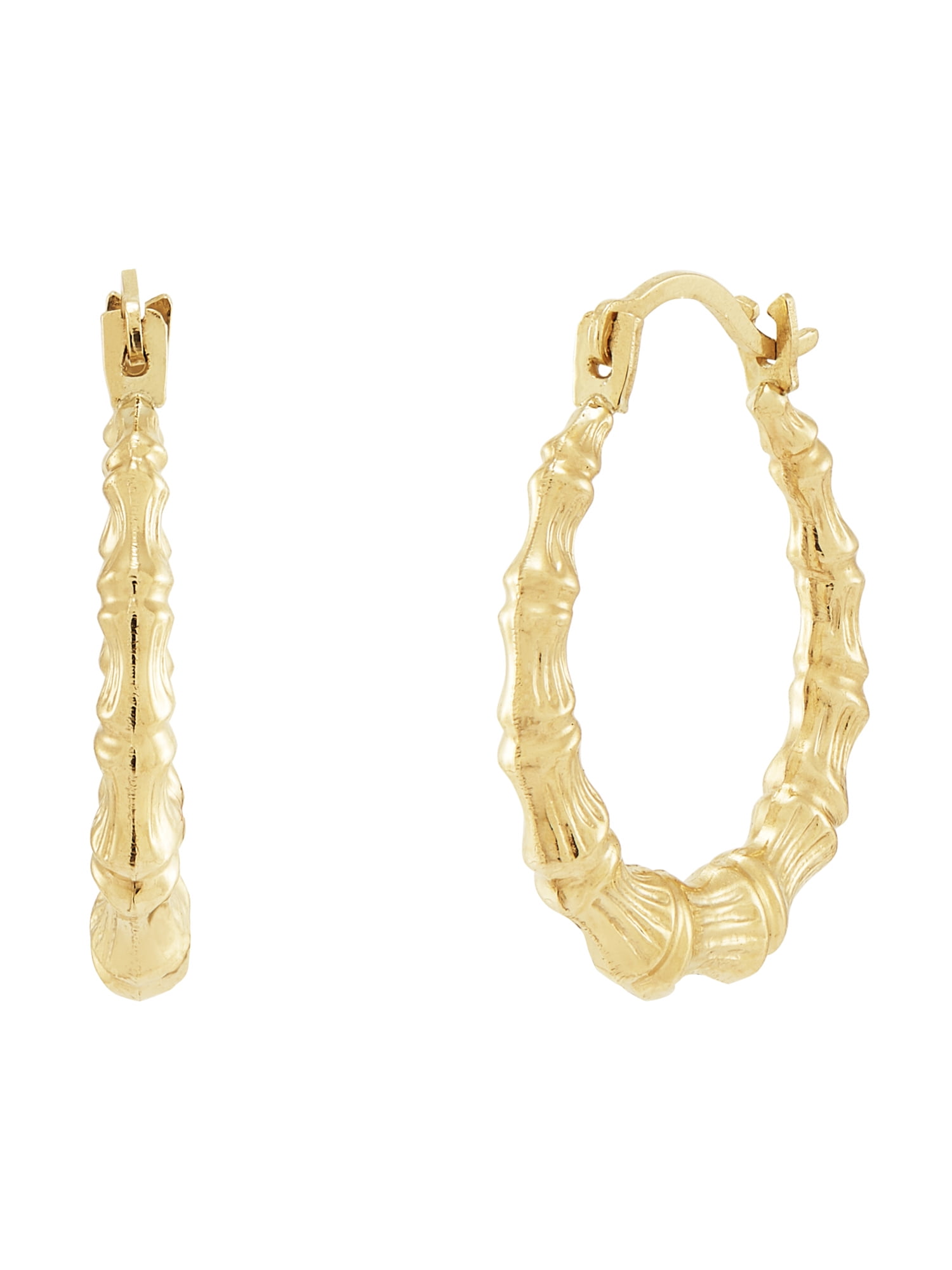 Brilliance Fine Jewelry 10K Yellow Gold Hollow Round Bamboo Hoop Earrings - Image 2