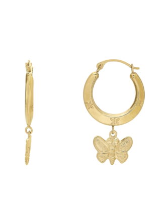 Brilliance Fine Jewelry 10K Yellow Gold Hollow Round Hoop Dangle Butterfly Earrings