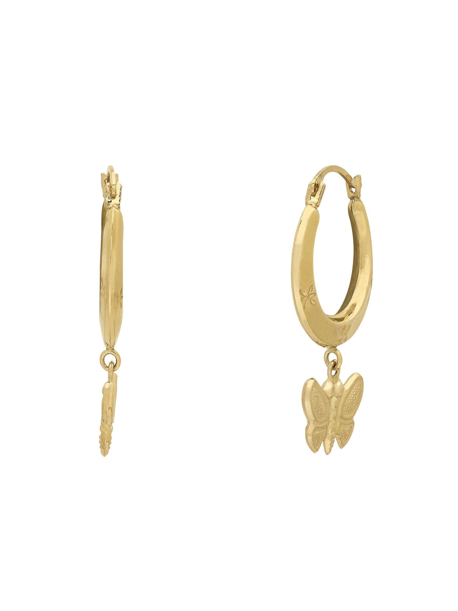 Brilliance Fine Jewelry 10K Yellow Gold Hollow Round Hoop Dangle Butterfly Earrings - Image 3