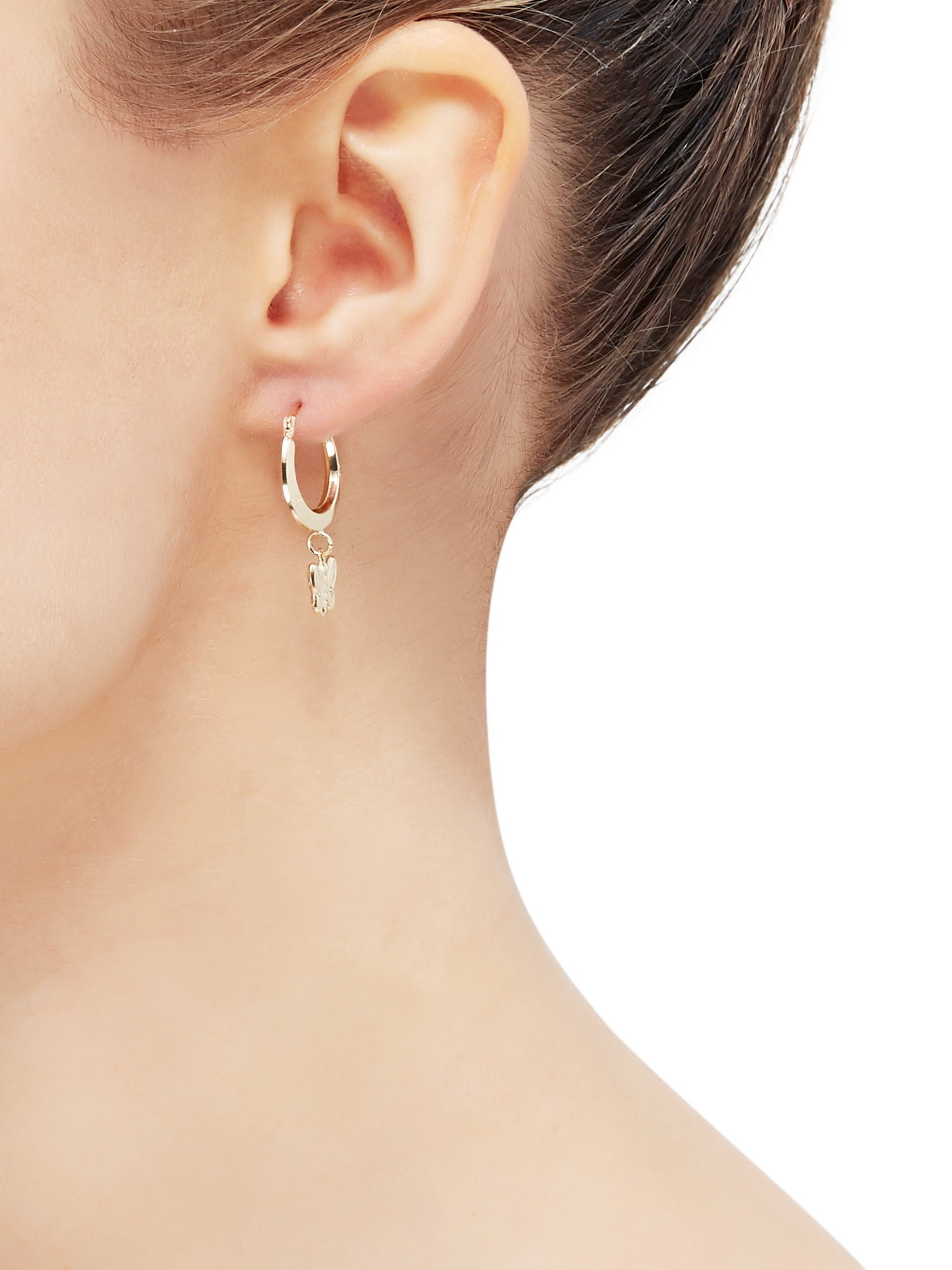 Brilliance Fine Jewelry 10K Yellow Gold Hollow Round Hoop Dangle Butterfly Earrings - Image 2