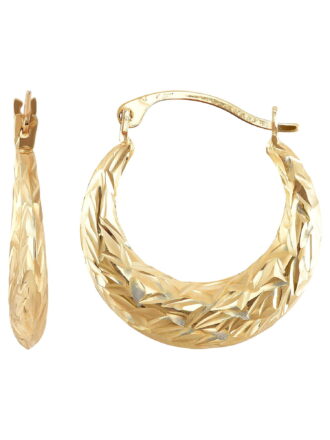 Brilliance Fine Jewelry 10K Yellow Gold Hollow Textured Graduated Center Hoop Earrings