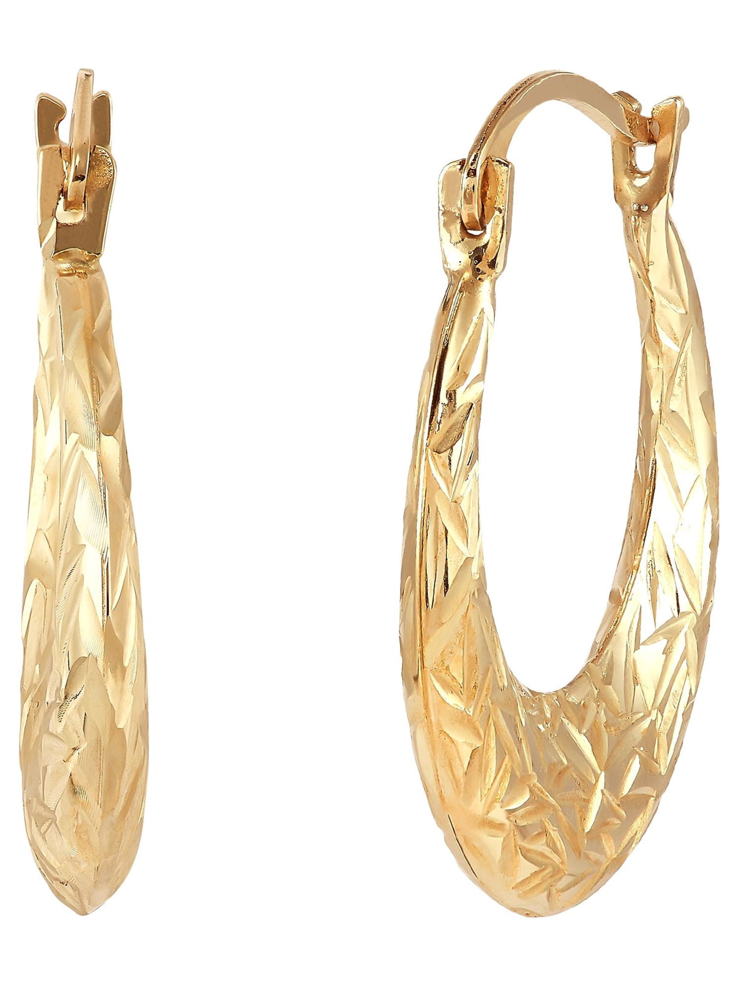 Brilliance Fine Jewelry 10K Yellow Gold Hollow Textured Graduated Center Hoop Earrings - Image 3