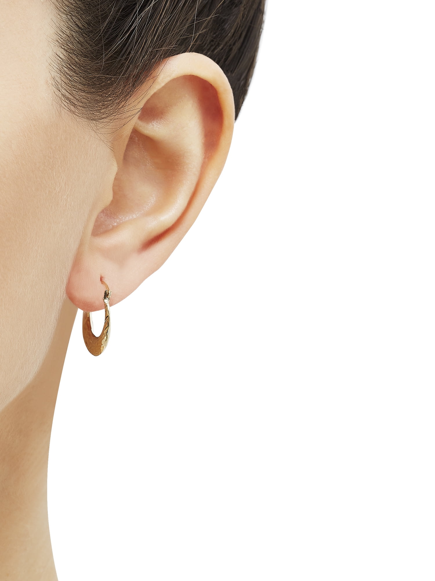 Brilliance Fine Jewelry 10K Yellow Gold Hollow Textured Graduated Center Hoop Earrings - Image 2