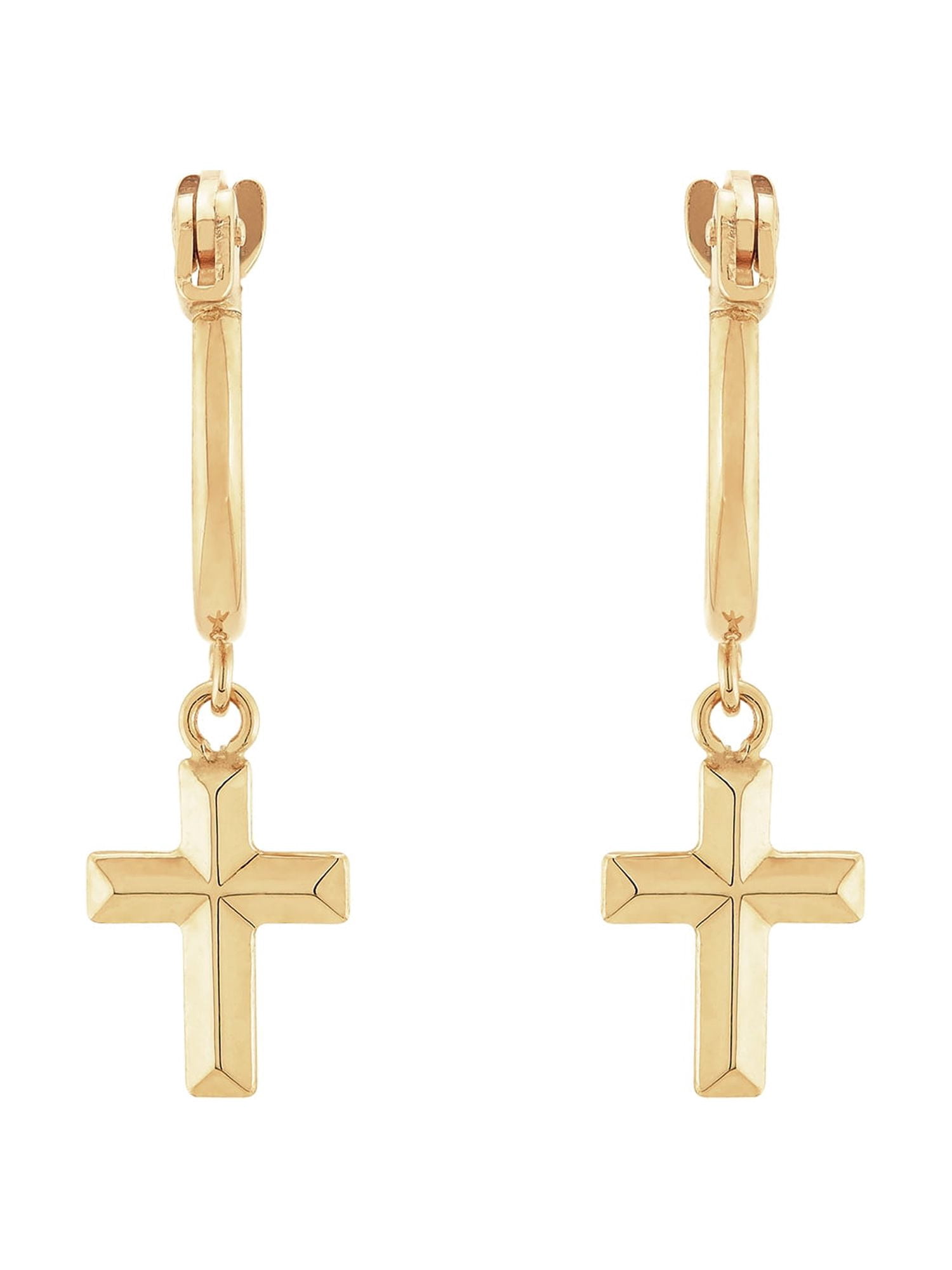 Brilliance Fine Jewelry 10K Yellow Gold Hoop with Cross Earrings - Image 2