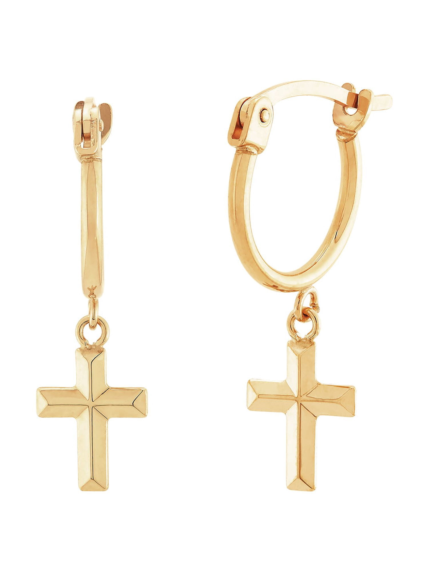 Brilliance Fine Jewelry 10K Yellow Gold Hoop with Cross Earrings - Image 4