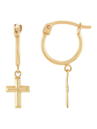 Brilliance Fine Jewelry 10K Yellow Gold Hoop with Cross Earrings