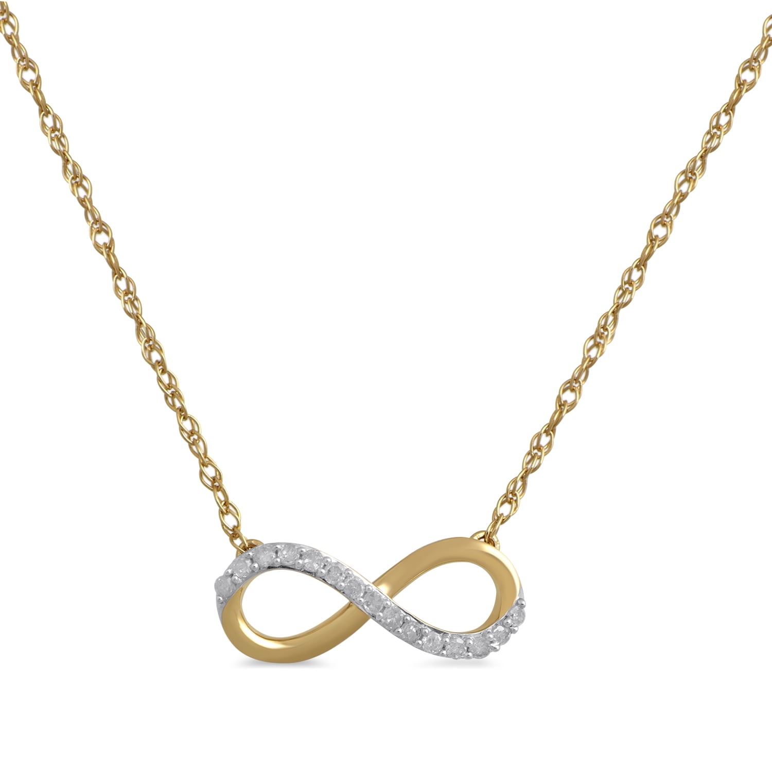 Brilliance Fine Jewelry 10K Yellow Gold Infinity Necklace with 1/10 Carat Sparkle and Durable 18 inch Chain