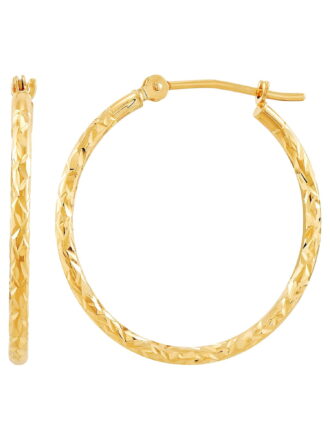 Brilliance Fine Jewelry 10K Yellow Gold Round Diamond-Cut Hoop Earrings