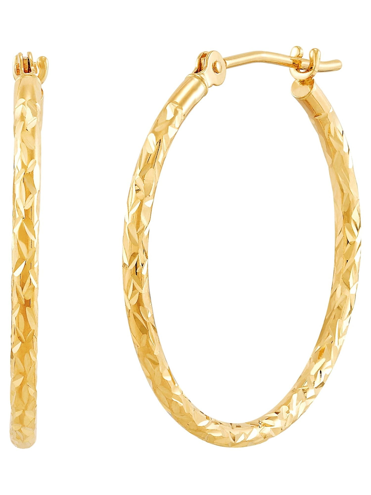 Brilliance Fine Jewelry 10K Yellow Gold Round Diamond-Cut Hoop Earrings - Image 2