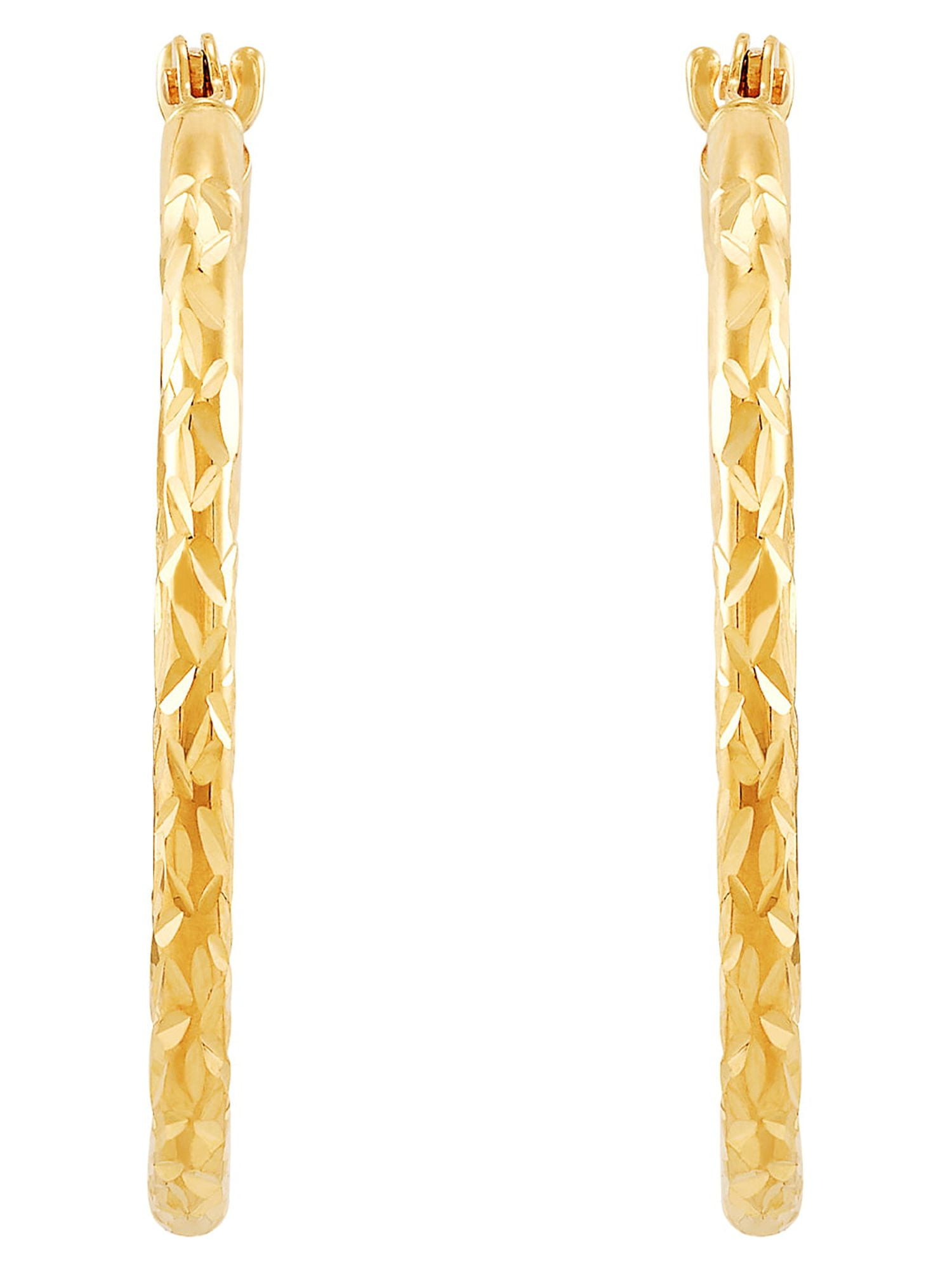 Brilliance Fine Jewelry 10K Yellow Gold Round Diamond-Cut Hoop Earrings - Image 3