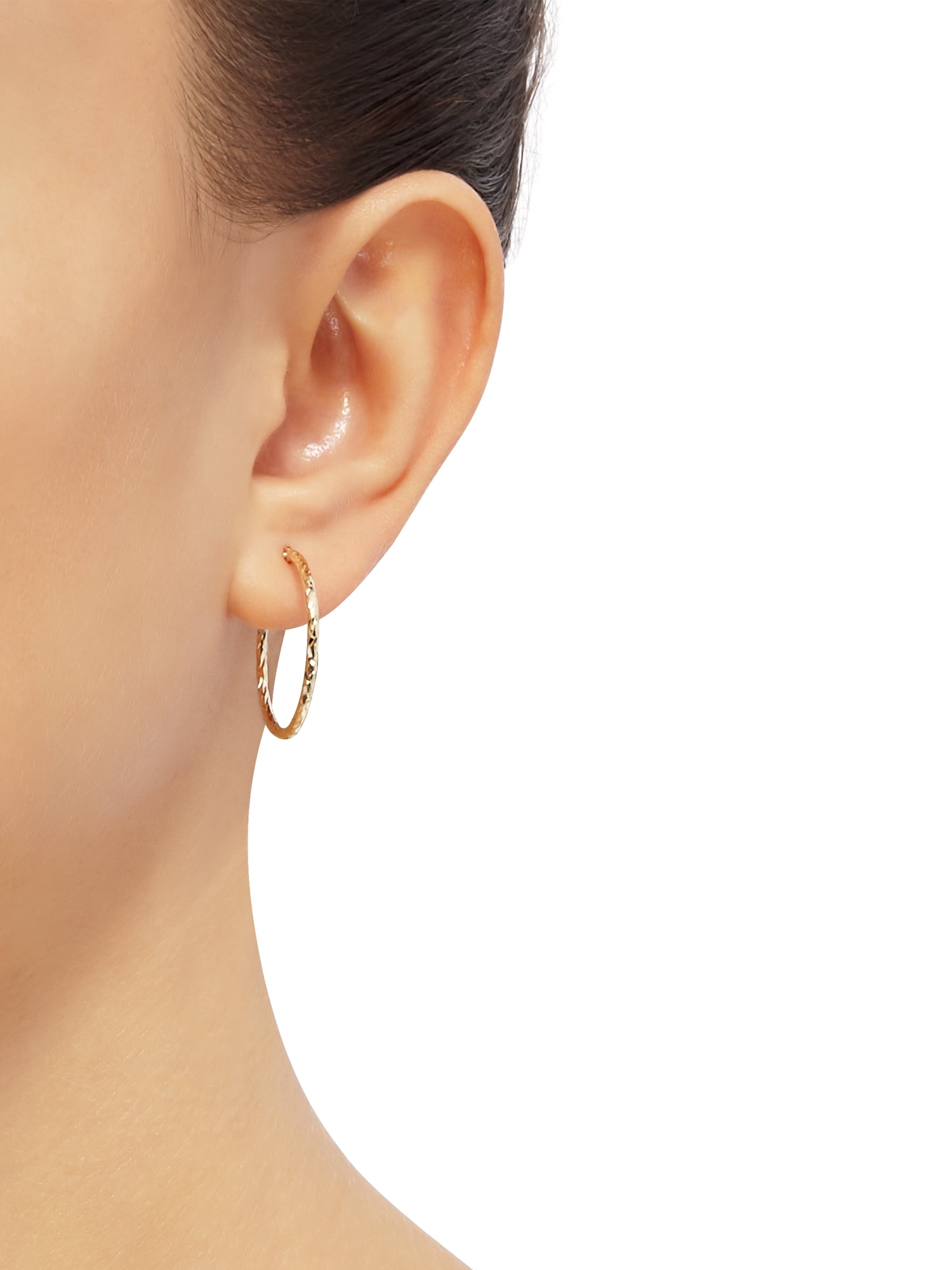 Brilliance Fine Jewelry 10K Yellow Gold Round Diamond-Cut Hoop Earrings - Image 4
