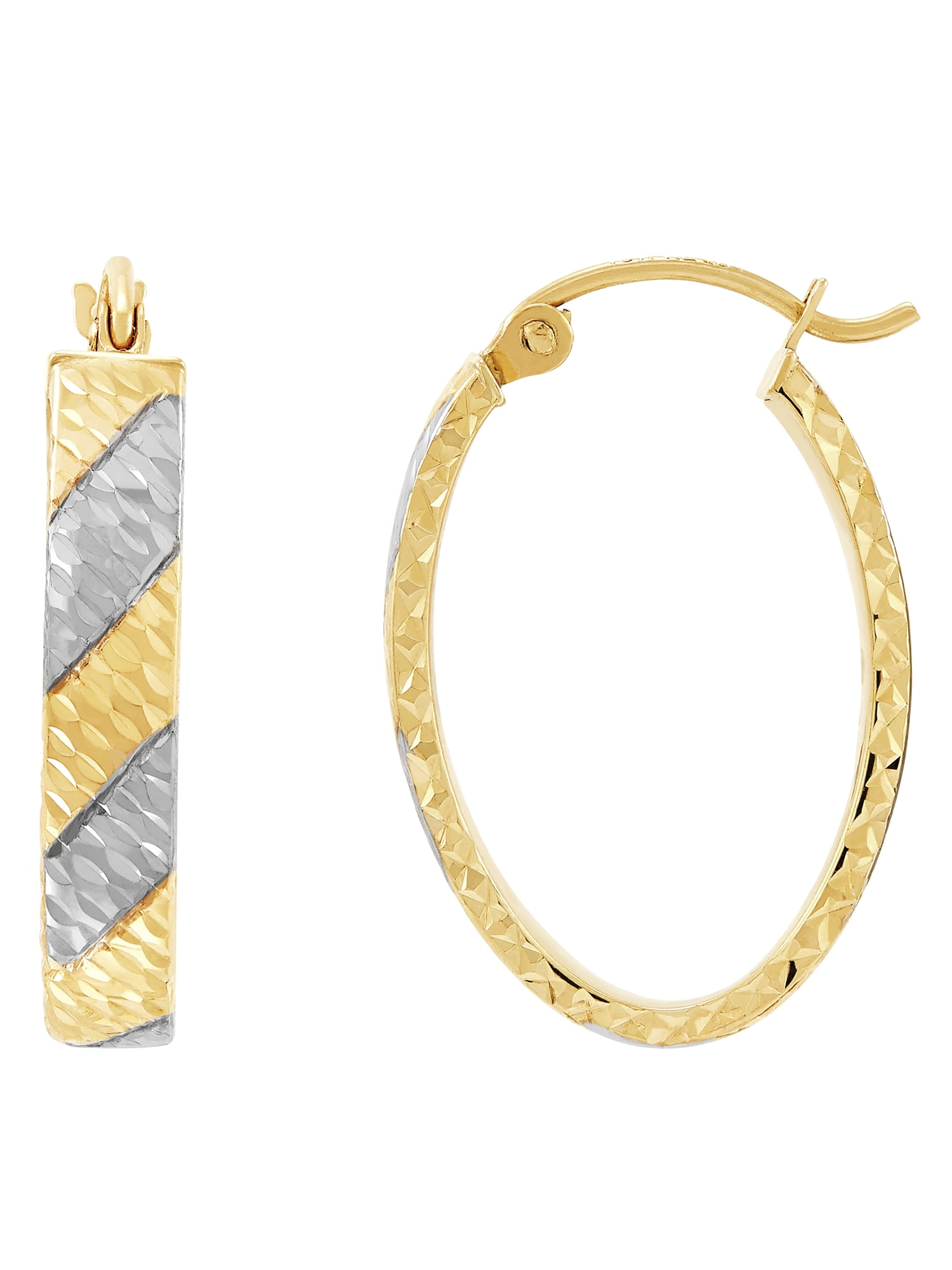 Brilliance Fine Jewelry 10K Yellow Gold with White Rhodium Oval Hoop Earrings - Image 3