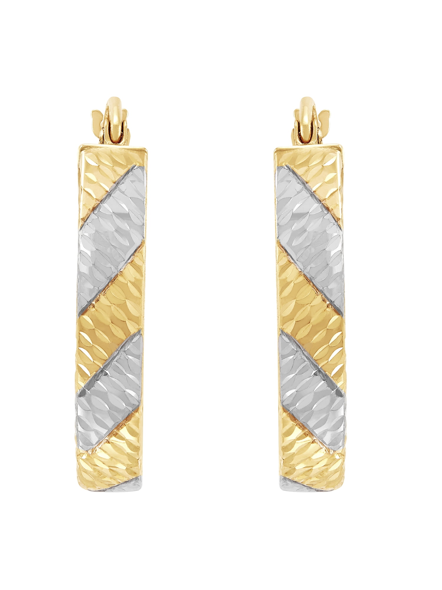 Brilliance Fine Jewelry 10K Yellow Gold with White Rhodium Oval Hoop Earrings - Image 2
