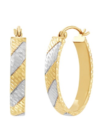 Brilliance Fine Jewelry 10K Yellow Gold with White Rhodium Oval Hoop Earrings