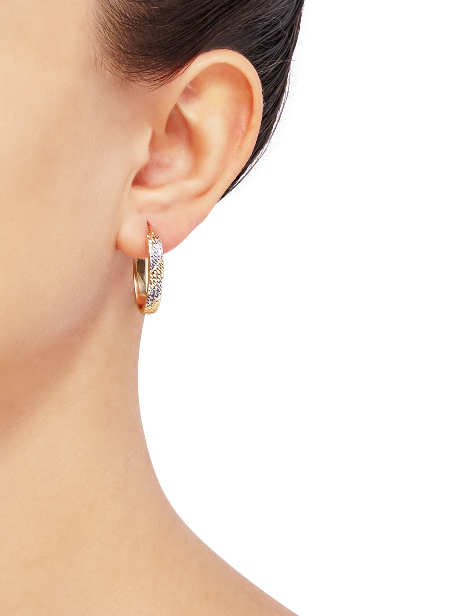 Brilliance Fine Jewelry 10K Yellow Gold with White Rhodium Oval Hoop Earrings - Image 4