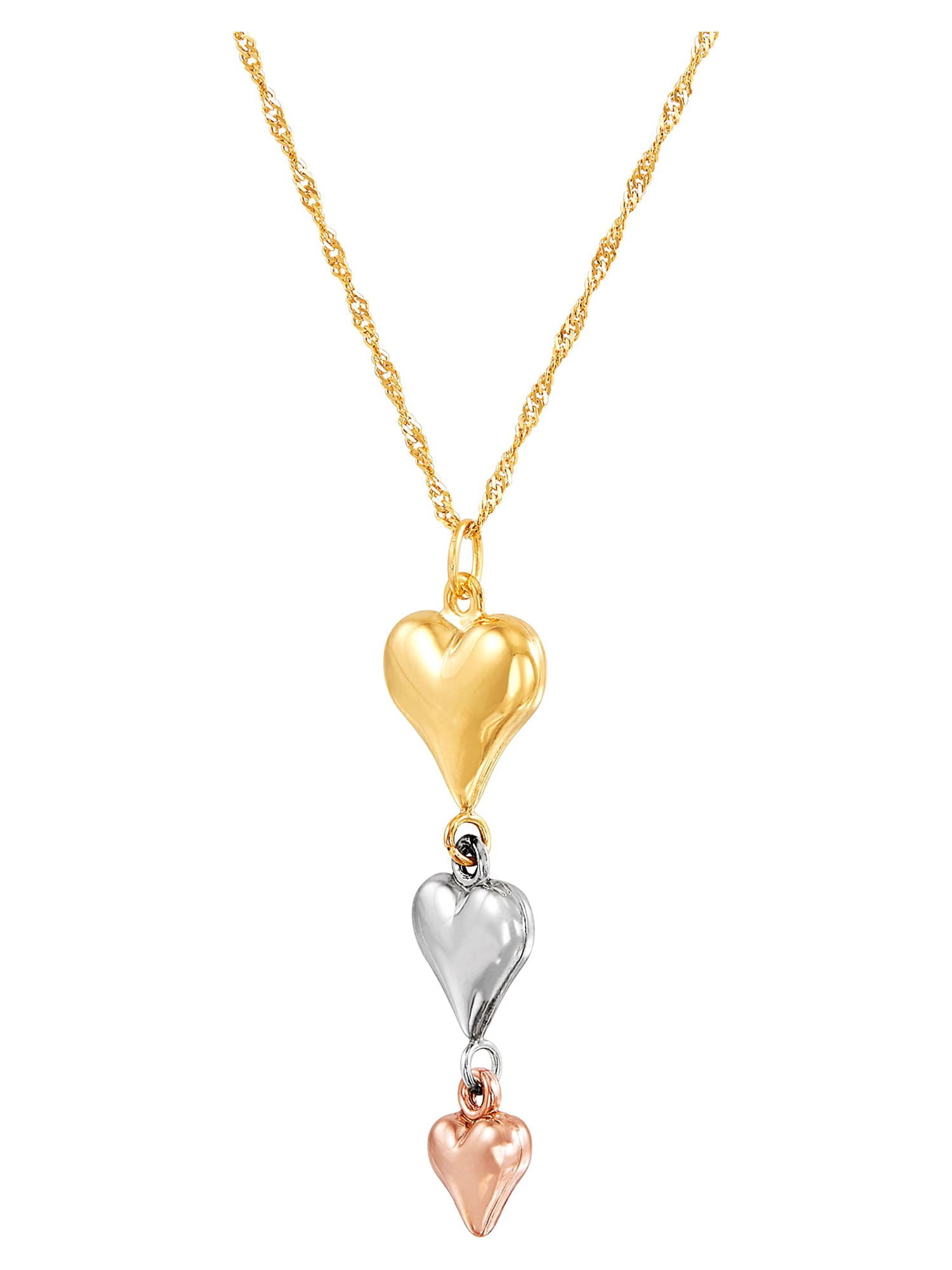 Brilliance Fine Jewelry 10K Yellow, White and Pink Gold Puffed Heart Necklace, 18" - Image 3