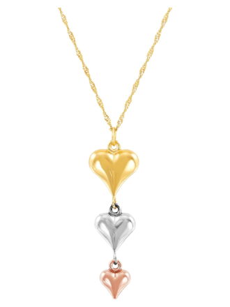 Brilliance Fine Jewelry 10K Yellow, White and Pink Gold Puffed Heart Necklace, 18"