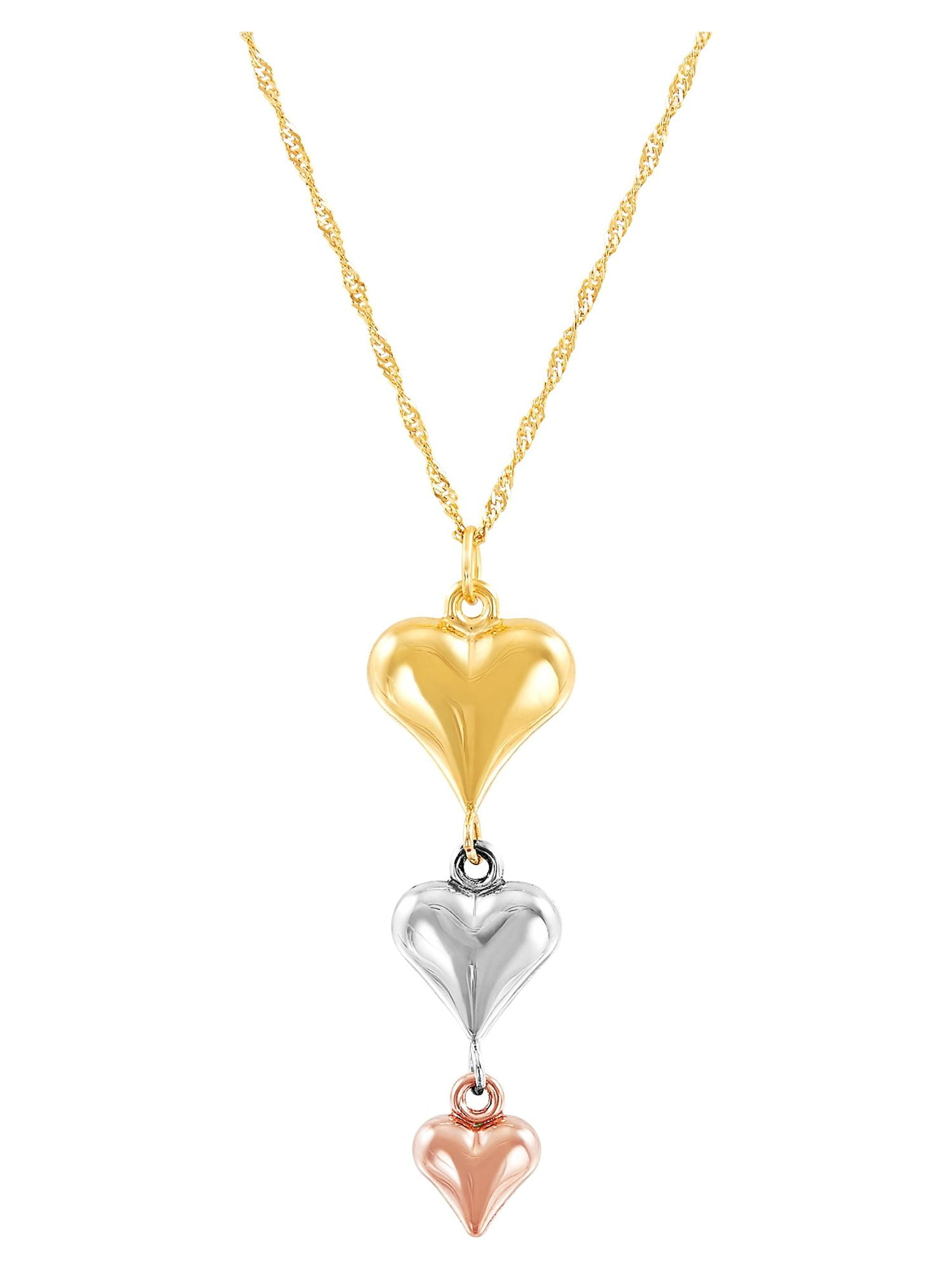 Brilliance Fine Jewelry 10K Yellow, White and Pink Gold Puffed Heart Necklace, 18"