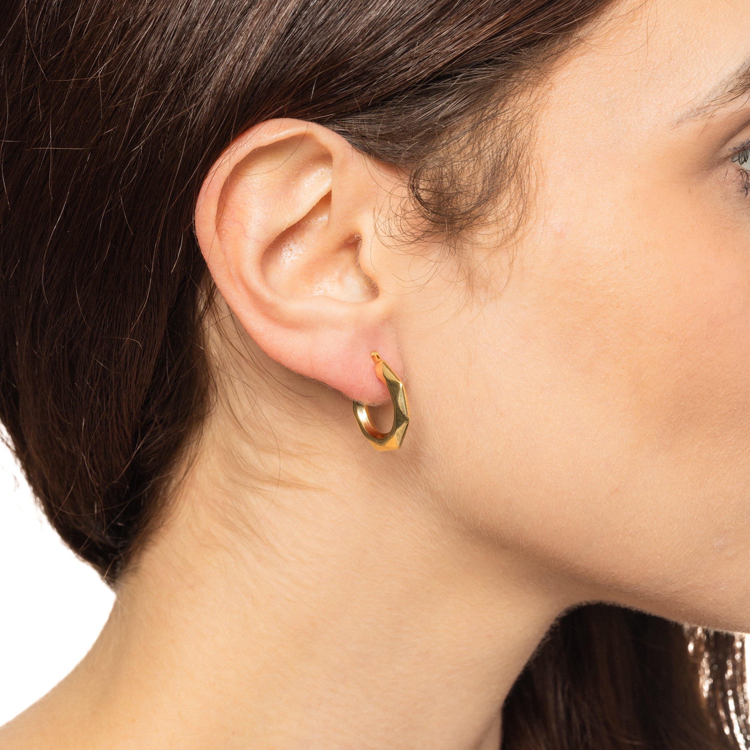 Brilliance Fine Jewelry 10KT Yellow Gold Adult Geometric Hoop Earrings - Image 2