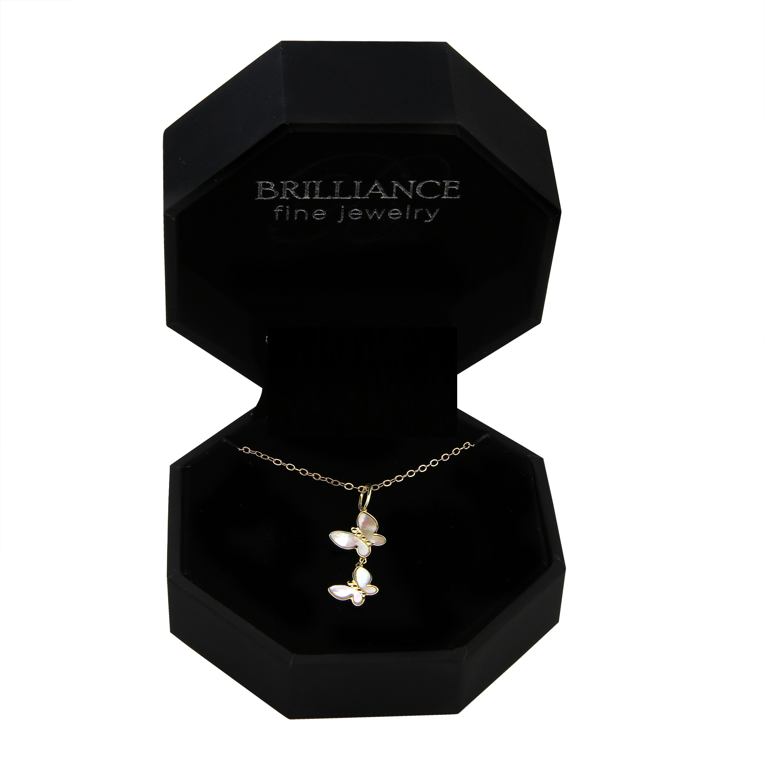 Brilliance Fine Jewelry 10KT Yellow Gold Mother of Pearl Butterfly Pendant with 18" Chain - Image 3