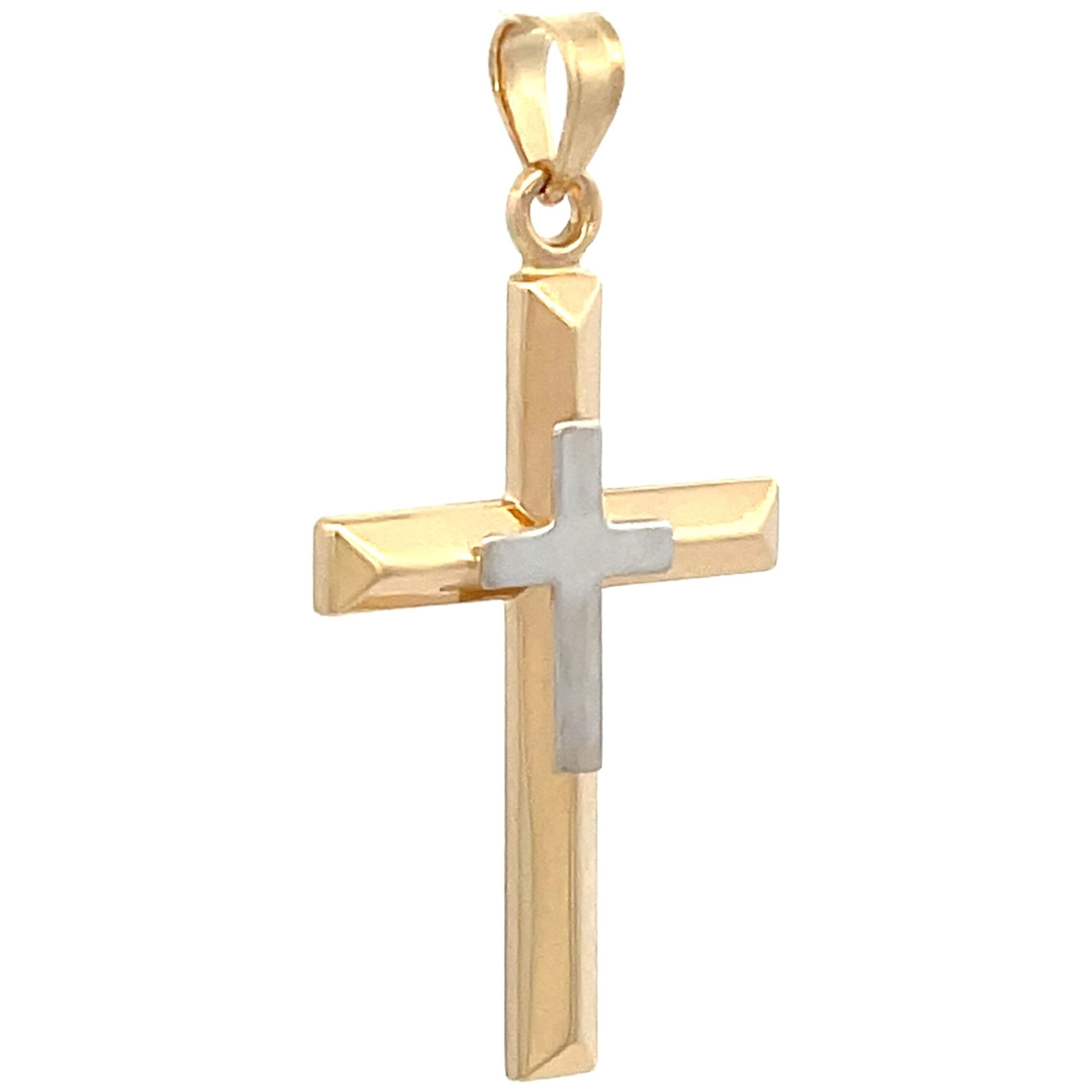 Brilliance Fine Jewelry 14 KT Two Tone Cross with Cross Design Religious Pendant, 14KT Yellow Gold Cross with 14KT White Gold Cross Accent - Image 5