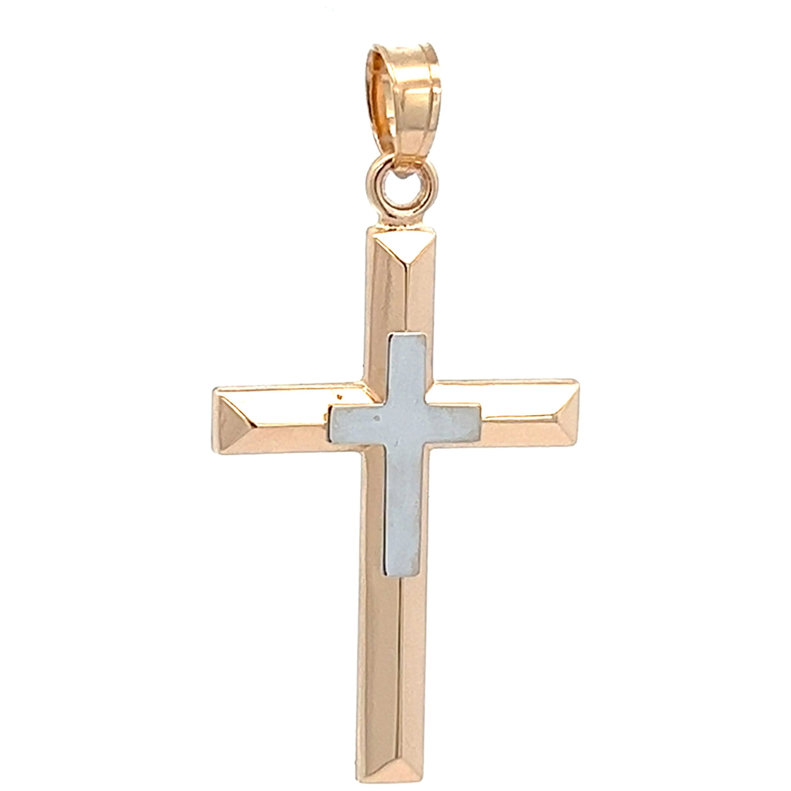 Brilliance Fine Jewelry 14 KT Two Tone Cross with Cross Design Religious Pendant, 14KT Yellow Gold Cross with 14KT White Gold Cross Accent - Image 3