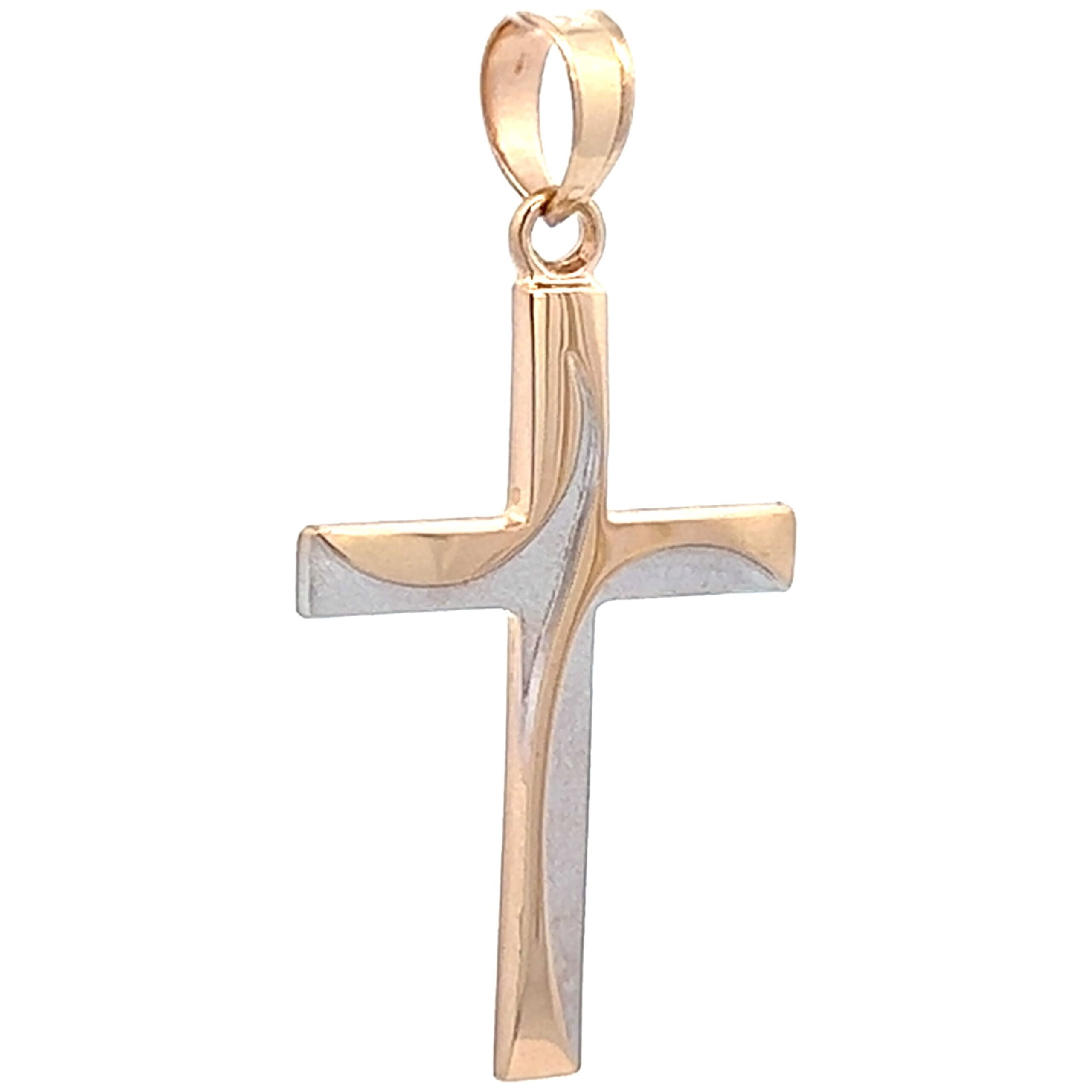 Brilliance Fine Jewelry 14 KT Two Tone Gold Swirl Cross Pendant - Image 3