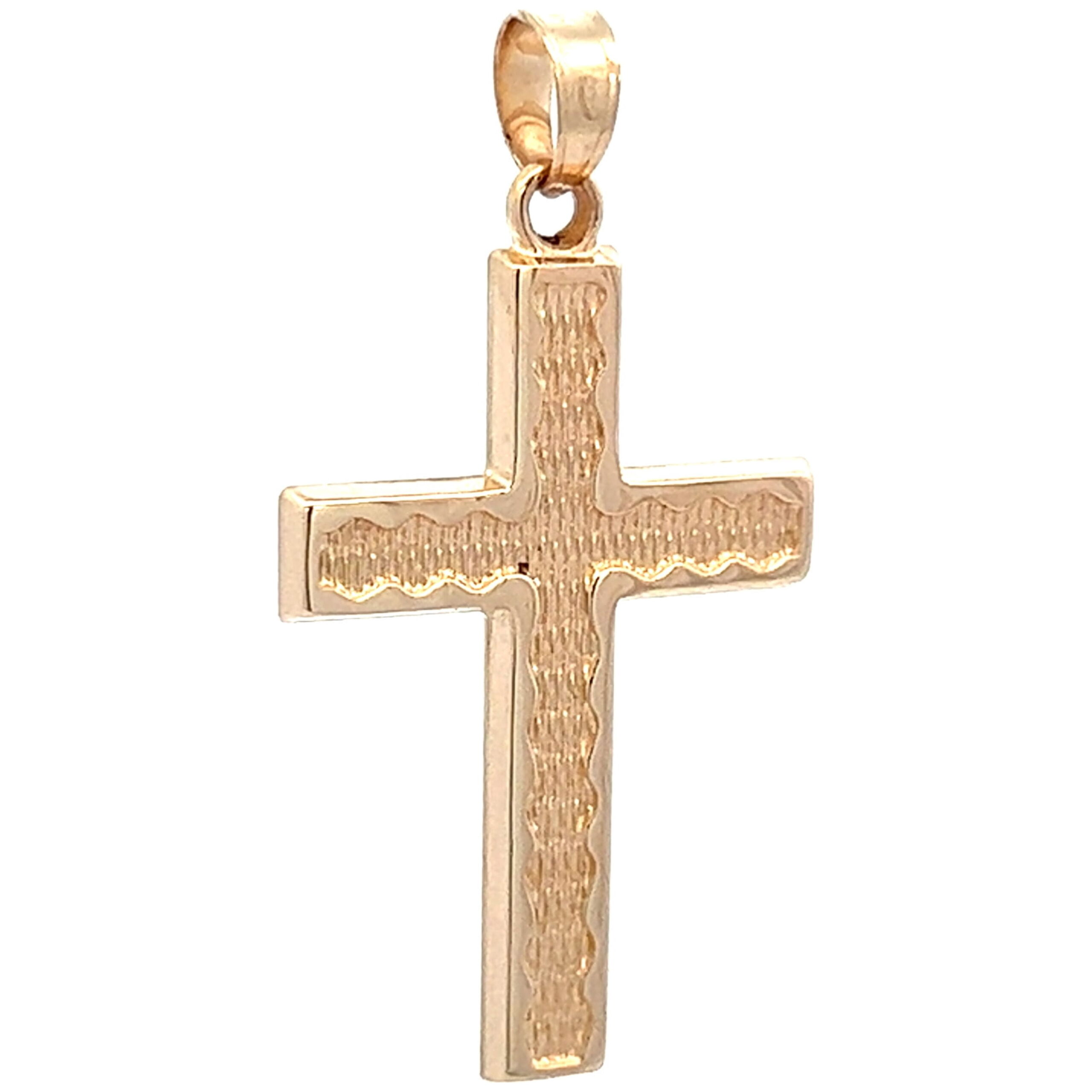 Brilliance Fine Jewelry 14 KT Yellow Gold Florentine Cross with Rippled Edges Design Religious Pendant - Image 2