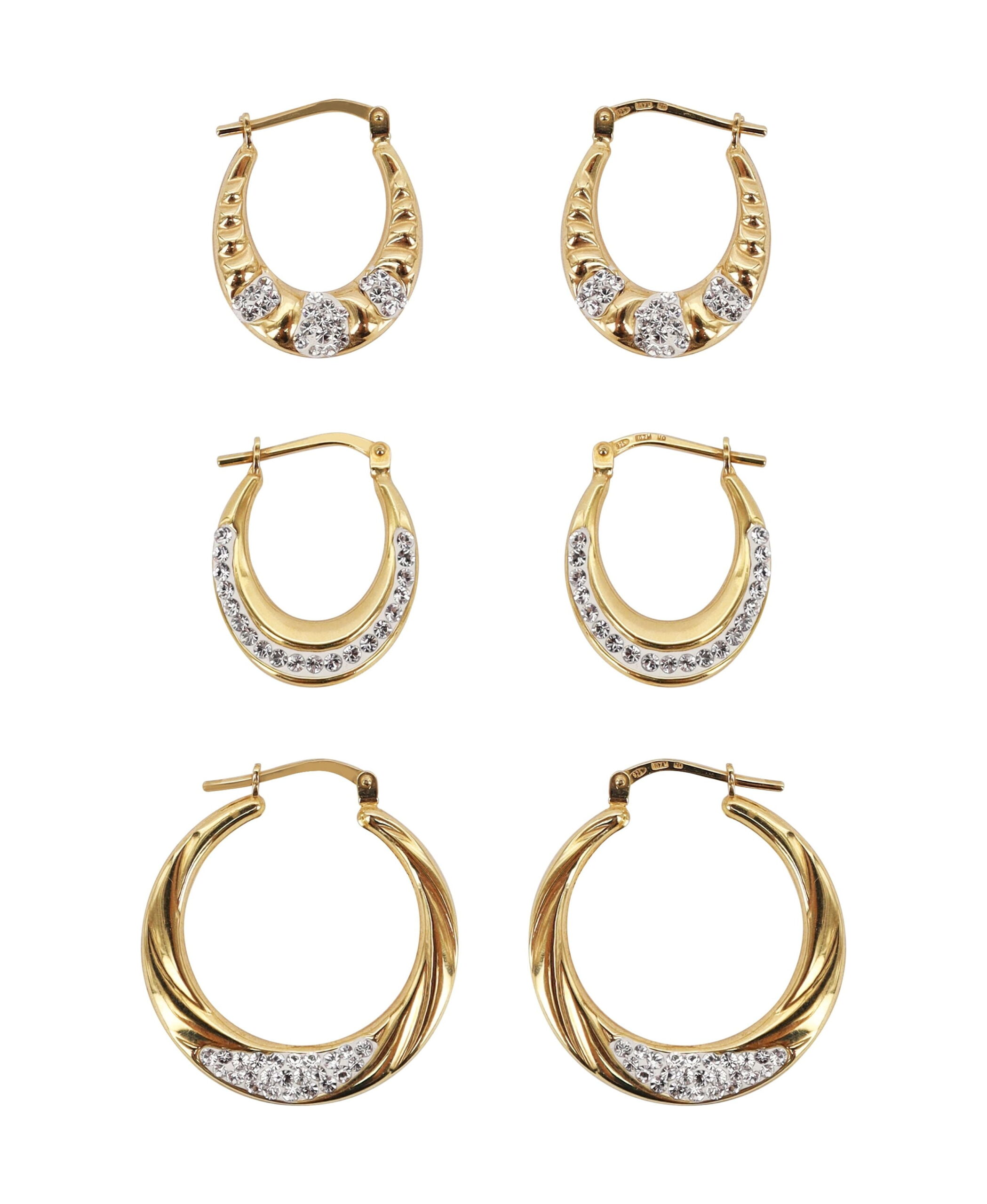 Brilliance Fine Jewelry 14K Gold Plated Sterling Silver Adult Hoop Earrings Set, Adults 3 Pairs