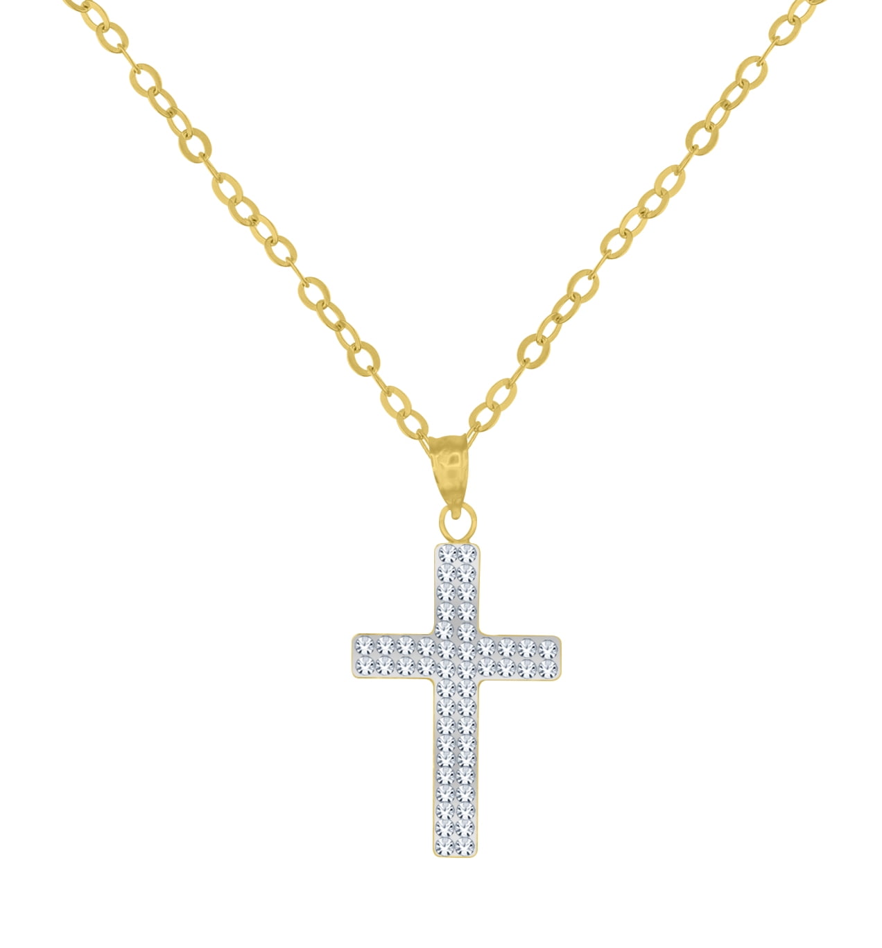 Brilliance Fine Jewelry 14K Gold Plated Sterling Silver Crystal Cross Adults Pendant Necklace 18"