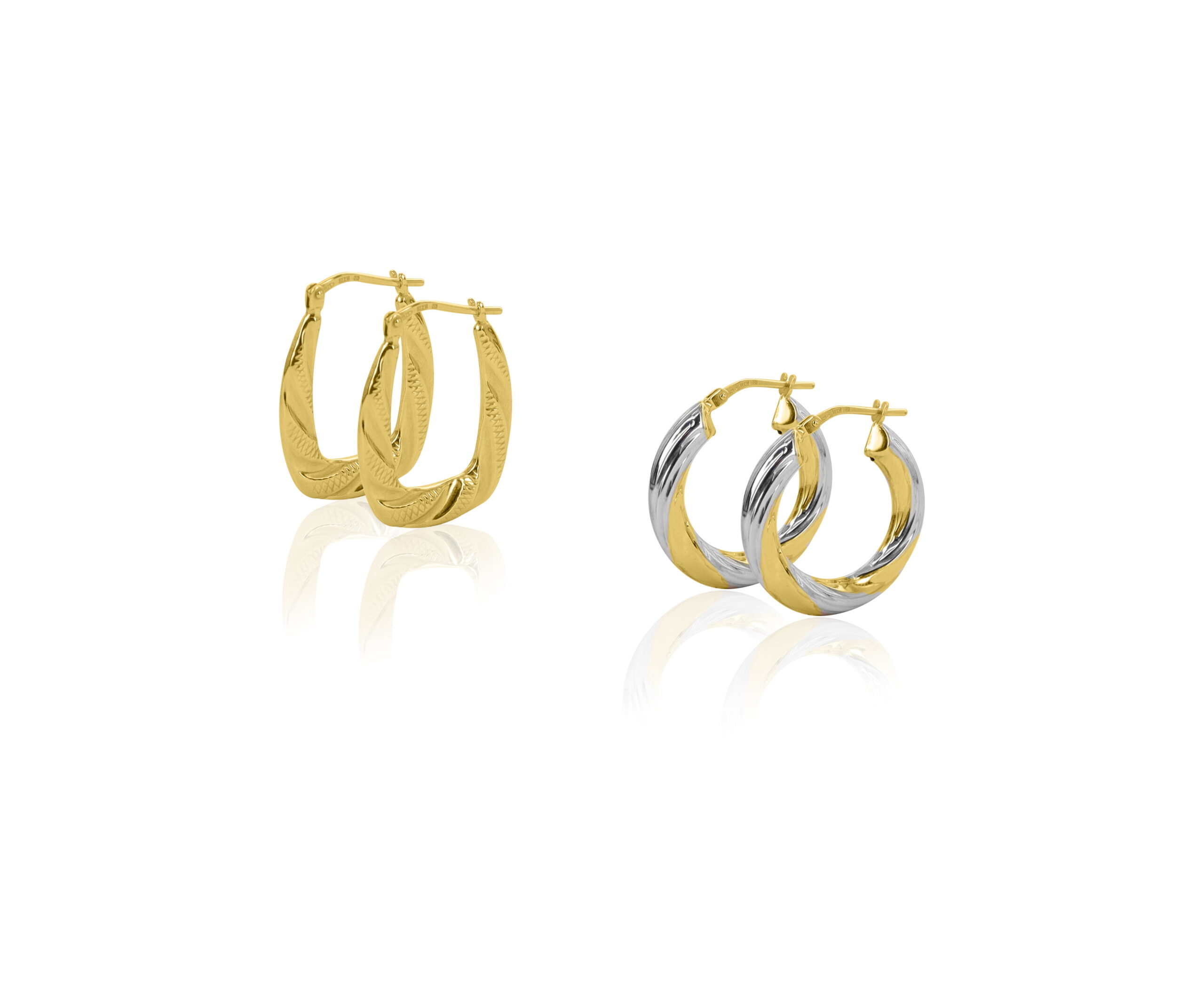 Brilliance Fine Jewelry 14K Gold Plated Sterling Silver Textured and Swirl Hoops Adults Earrings Set - Image 3