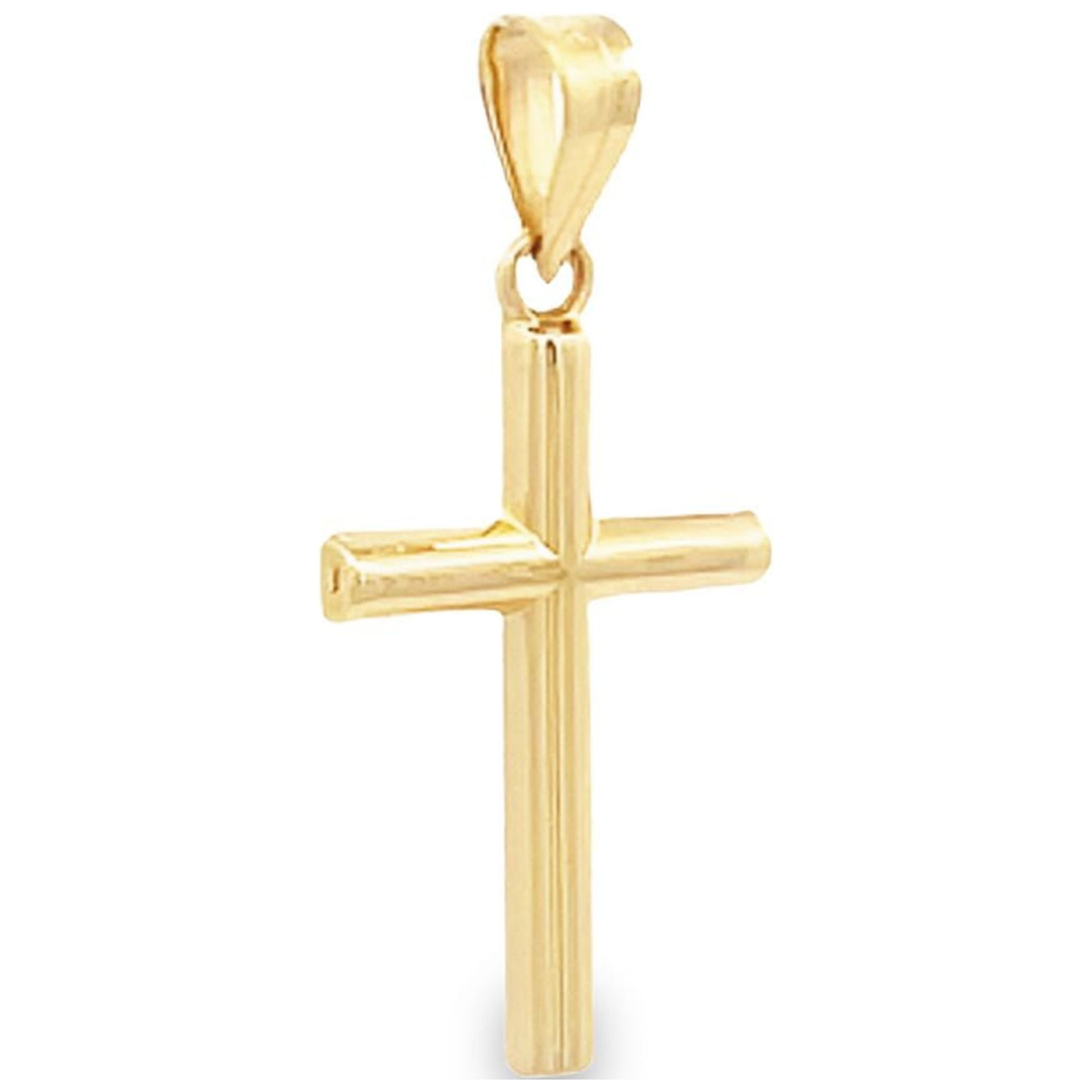Brilliance Fine Jewelry 14K Yellow Gold Tube Cross Pendant, Unisex, Includes Gift Box - Image 2