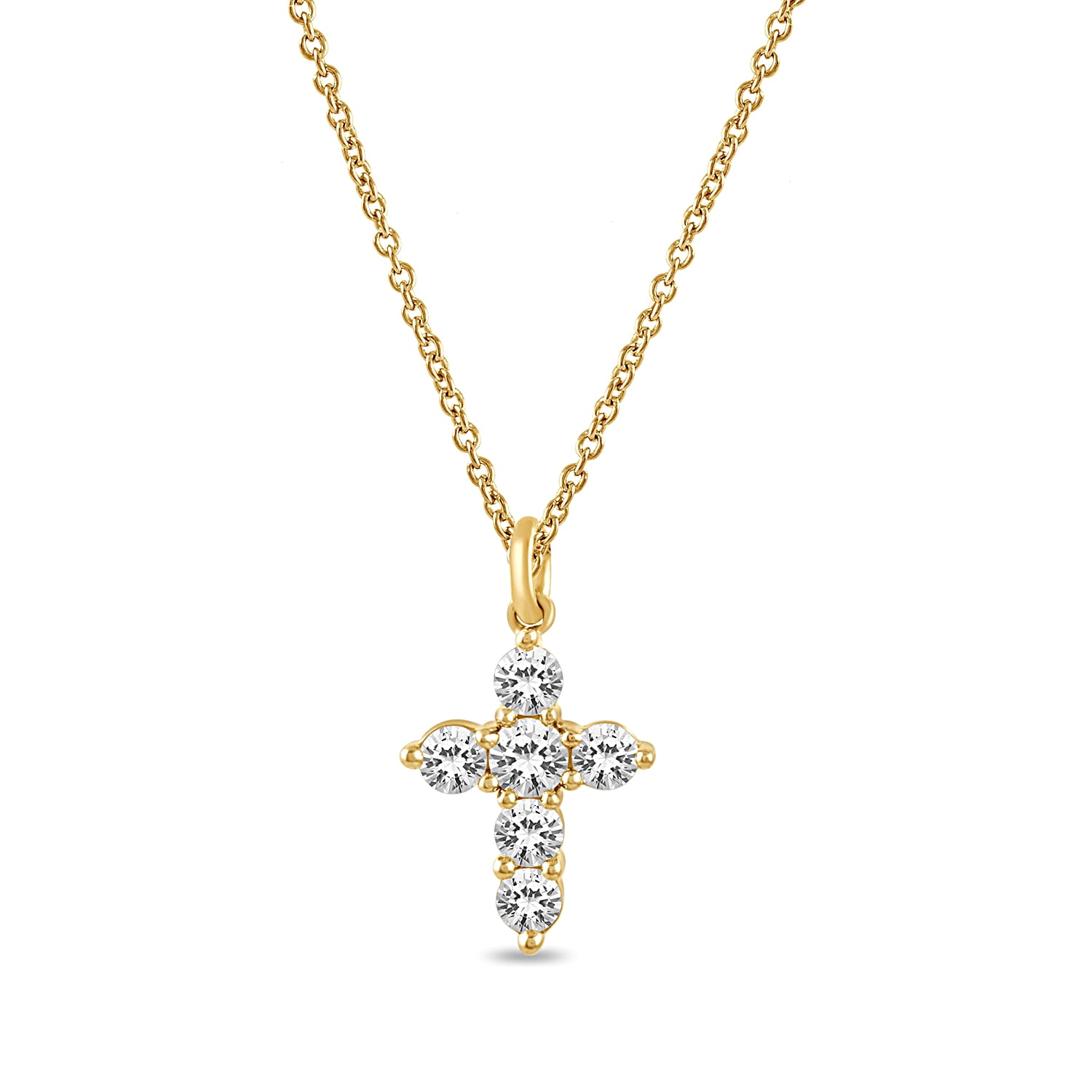 Brilliance Fine Jewelry 2-in-1 Layered Cross & Solitaire Necklace, Lab-Grown Diamonds, Yellow Gold-Plated Silver - Image 5