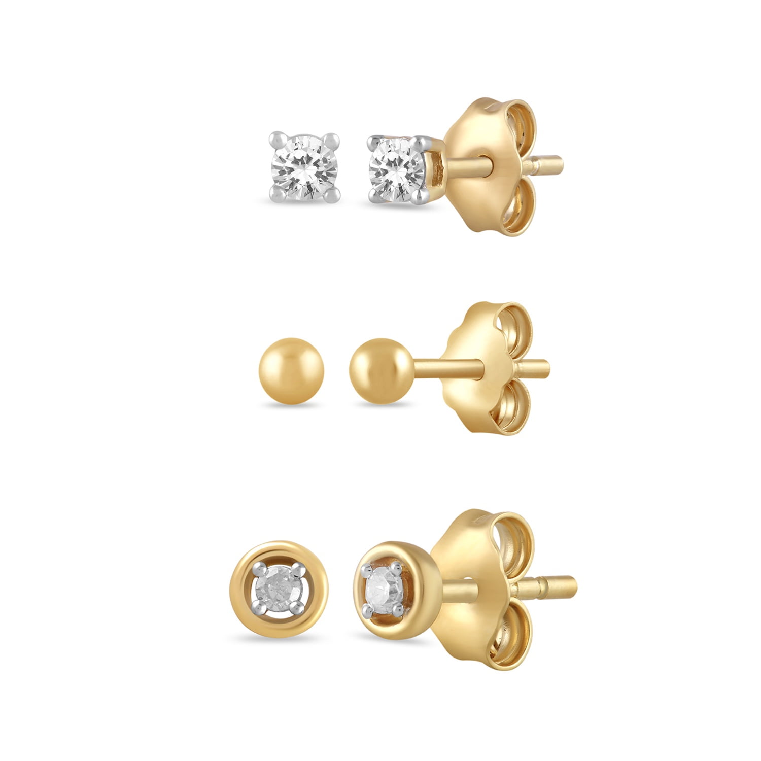 Brilliance Fine Jewelry 3-Pair Stud Earring Set, Lab-Grown Diamonds, Yellow Gold-Plated Silver
