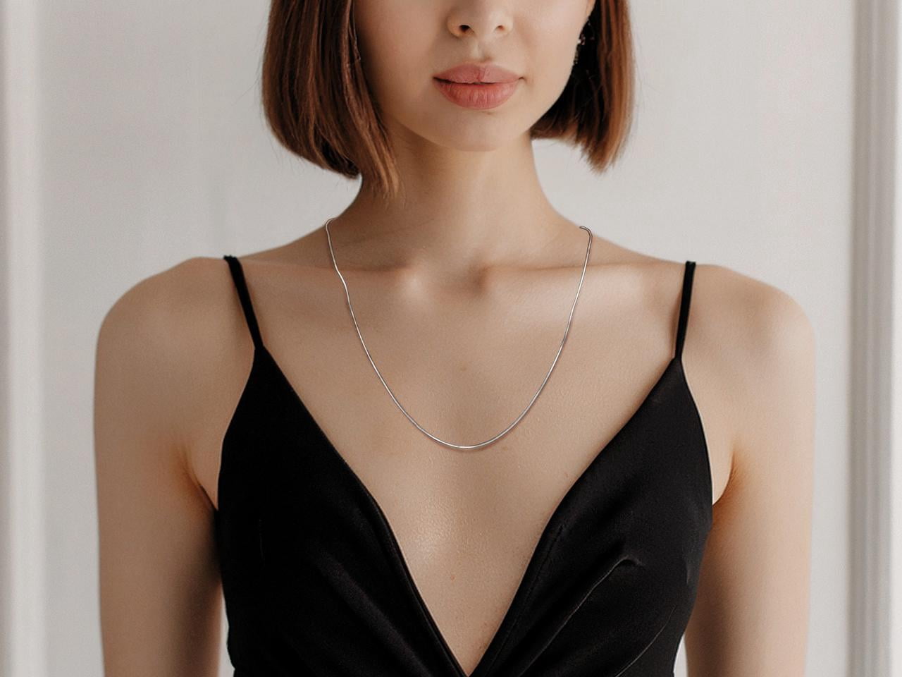Brilliance Fine Jewelry 925 Sterling Silver Herringbone Square Chain Necklace, 18" - Image 2
