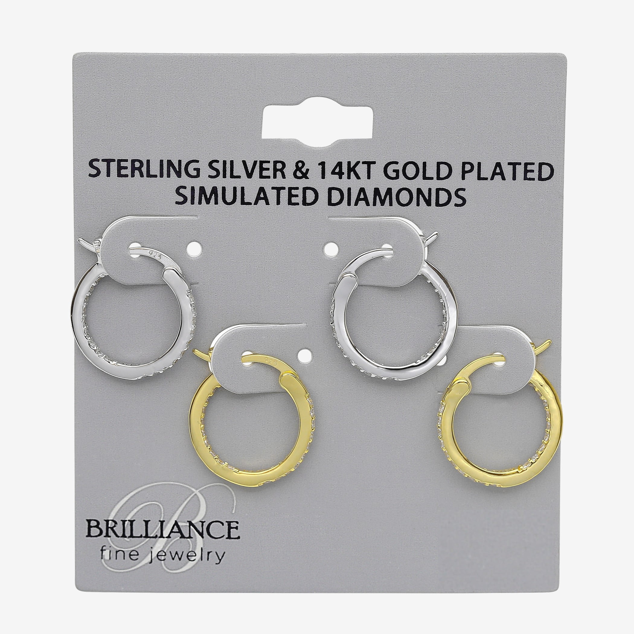 Brilliance Fine Jewelry Adult Simulated Diamond Duo Hoop Earring Set in Sterling Silver and 14KT Gold Plated - Image 4