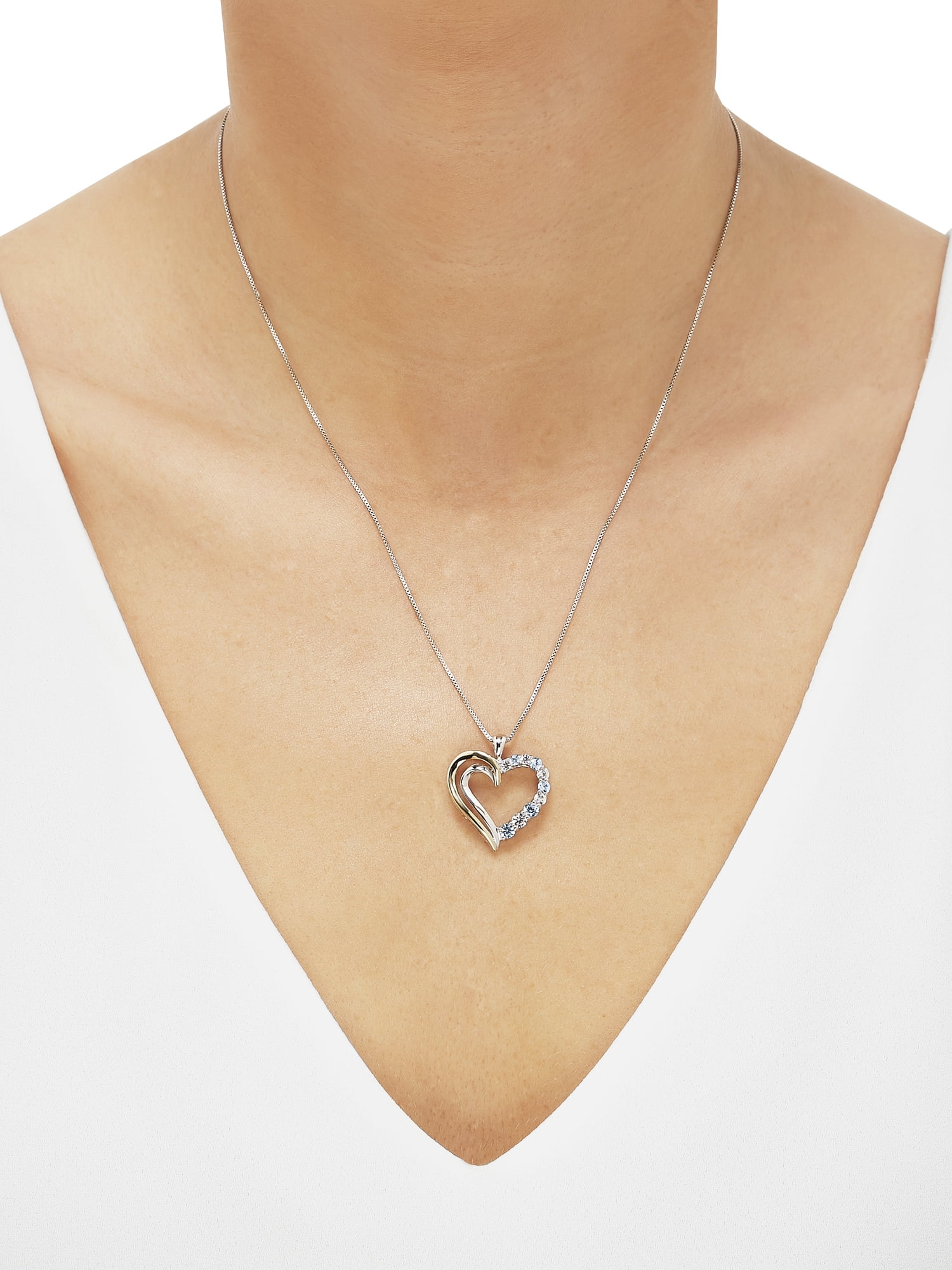Brilliance Fine Jewelry Aquamarine Created White Sapphire Heart Pendant in Sterling Silver and 10K Gold - Image 4