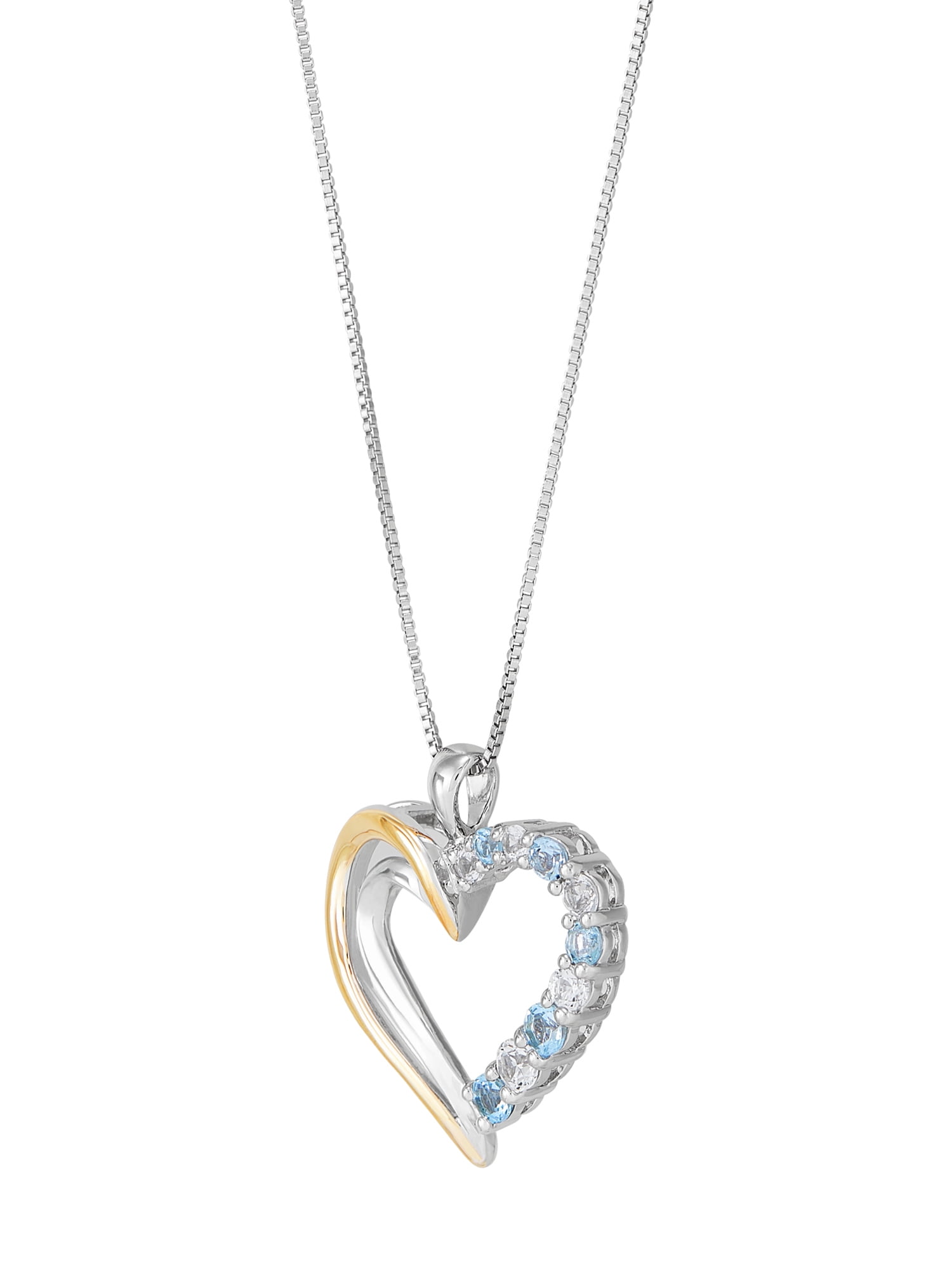 Brilliance Fine Jewelry Aquamarine Created White Sapphire Heart Pendant in Sterling Silver and 10K Gold - Image 3