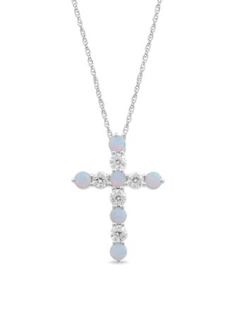 Brilliance Fine Jewelry Created Opal and Cubic Zirconia Cross Pendant in Sterling Silver