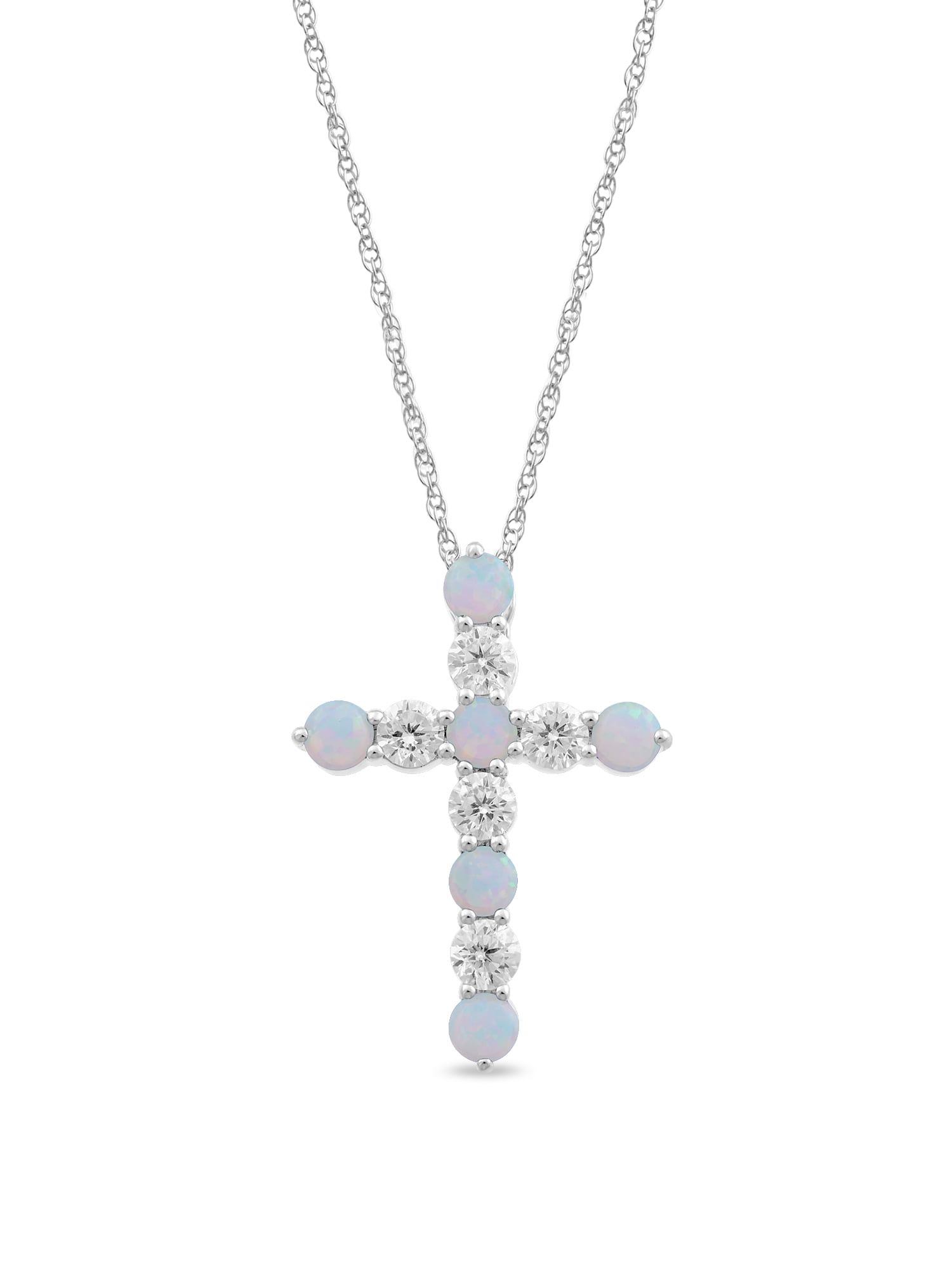 Brilliance Fine Jewelry Created Opal and Cubic Zirconia Cross Pendant in Sterling Silver
