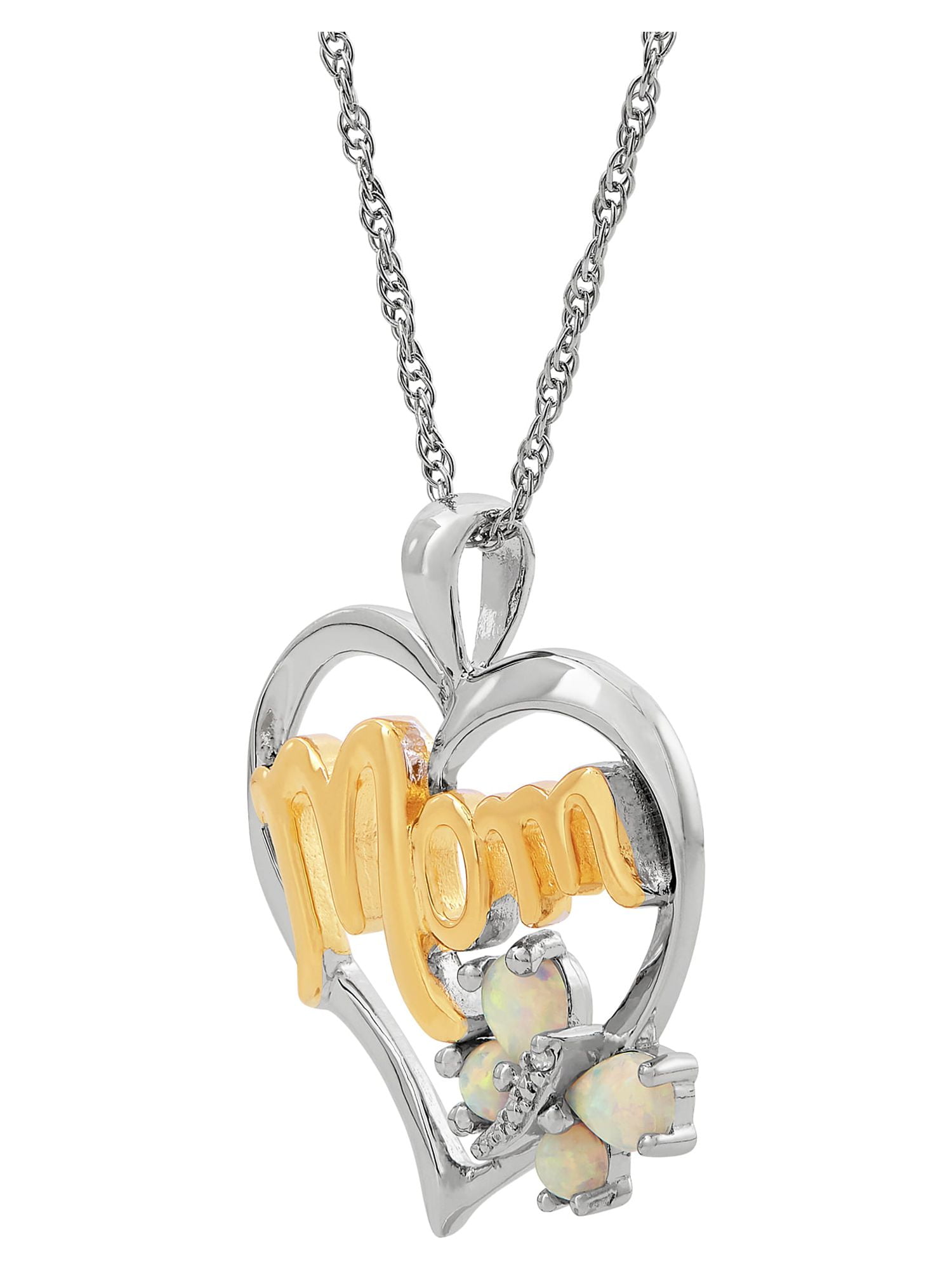 Brilliance Fine Jewelry Created Opal with Diamond Accent 'Mom' Heart in Sterling Silver Pendant, 18" Necklace - Image 5