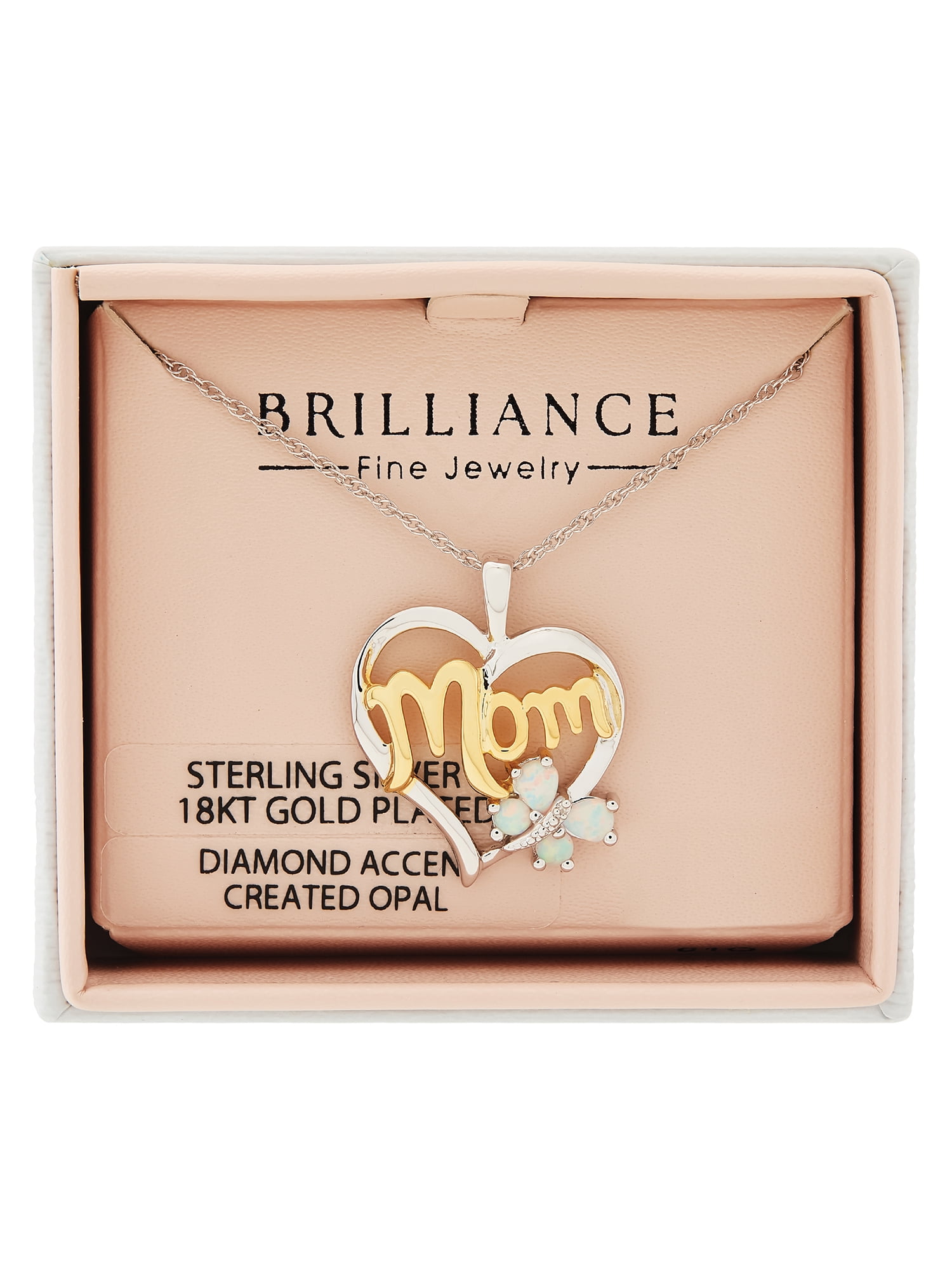 Brilliance Fine Jewelry Created Opal with Diamond Accent 'Mom' Heart in Sterling Silver Pendant, 18" Necklace - Image 2