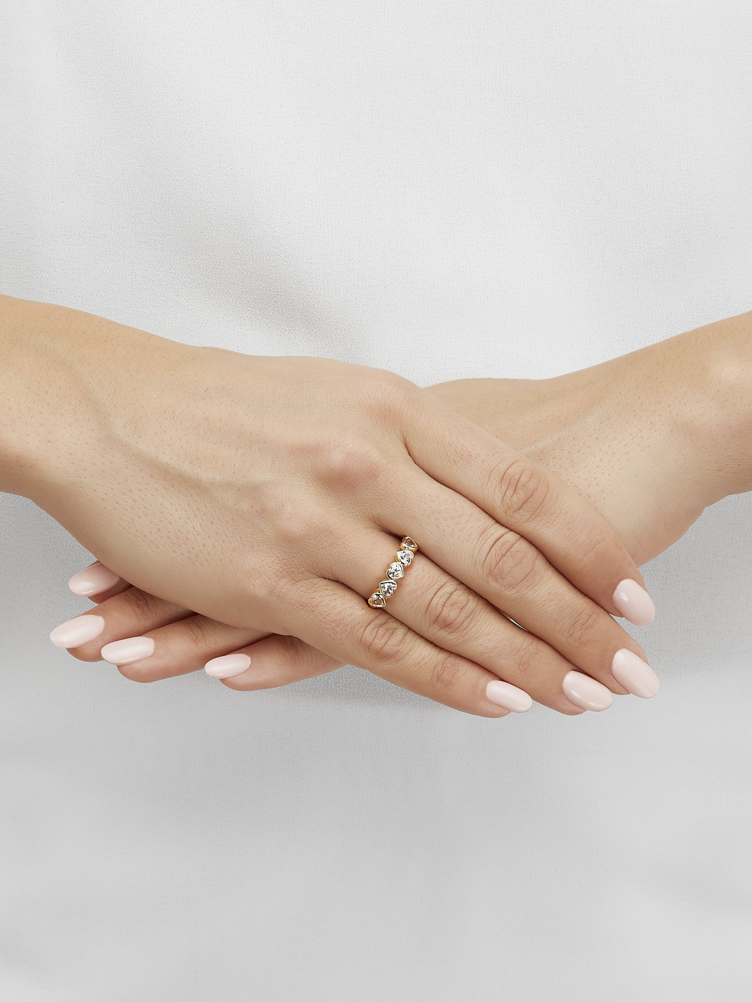 Brilliance Fine Jewelry Created White Sapphire Heart Band Ring in Sterling Silver with 14K Gold Plate - Image 4