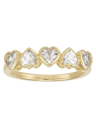 Brilliance Fine Jewelry Created White Sapphire Heart Band Ring in Sterling Silver with 14K Gold Plate