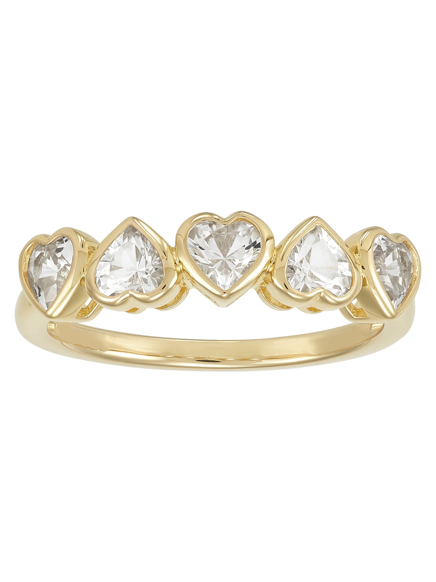 Brilliance Fine Jewelry Created White Sapphire Heart Band Ring in Sterling Silver with 14K Gold Plate