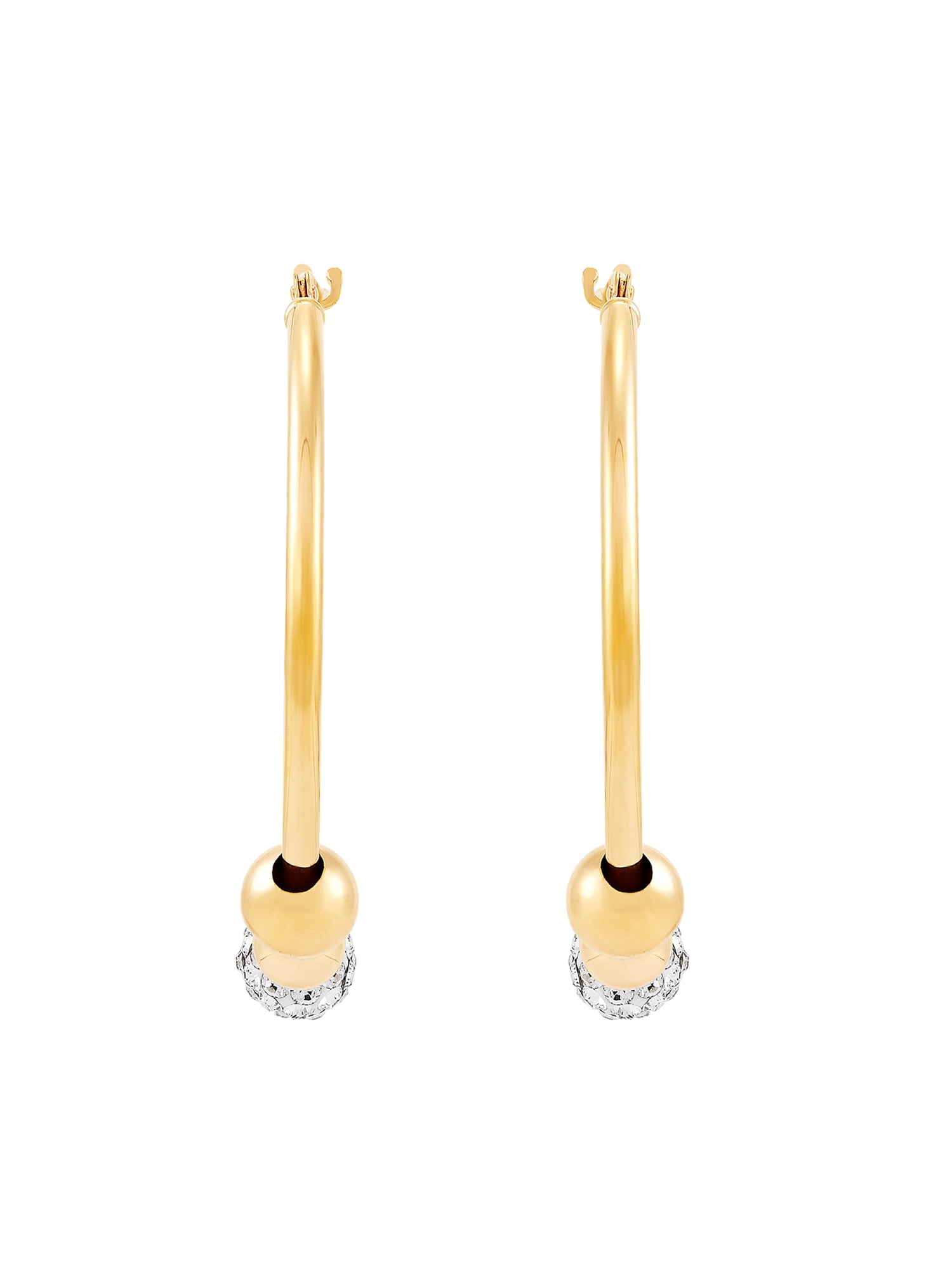 Brilliance Fine Jewelry Crystal Beads Hollow Round Hoops in 10K Yellow Gold - Image 2