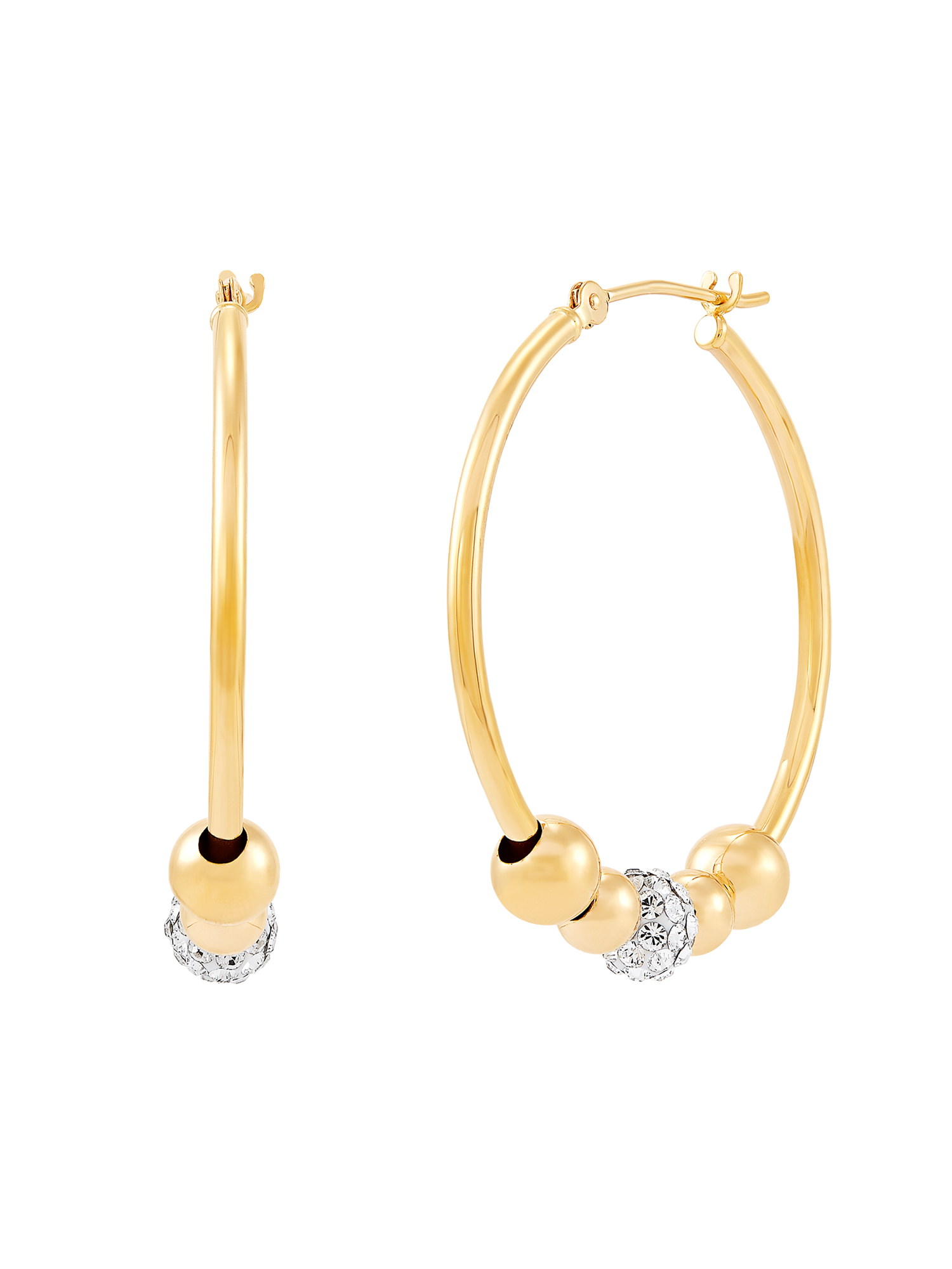 Brilliance Fine Jewelry Crystal Beads Hollow Round Hoops in 10K Yellow Gold - Image 4