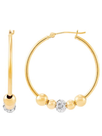 Brilliance Fine Jewelry Crystal Beads Hollow Round Hoops in 10K Yellow Gold