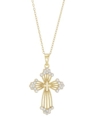 Brilliance Fine Jewelry Crystals Beaded Cross Pendant in Sterling Silver and 18K Gold Plate,18"